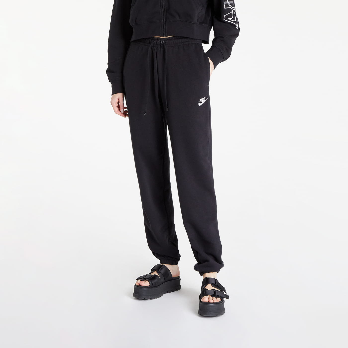 Nike - nsw essential fleece medium-rise pants lse black/ white