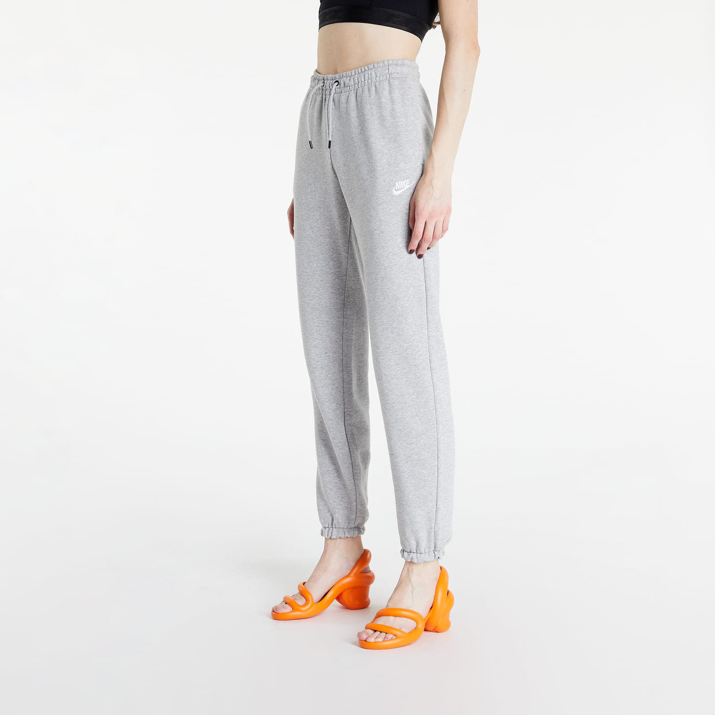 Nike - nsw essential fleece medium-rise pants lse dk grey heather/ white