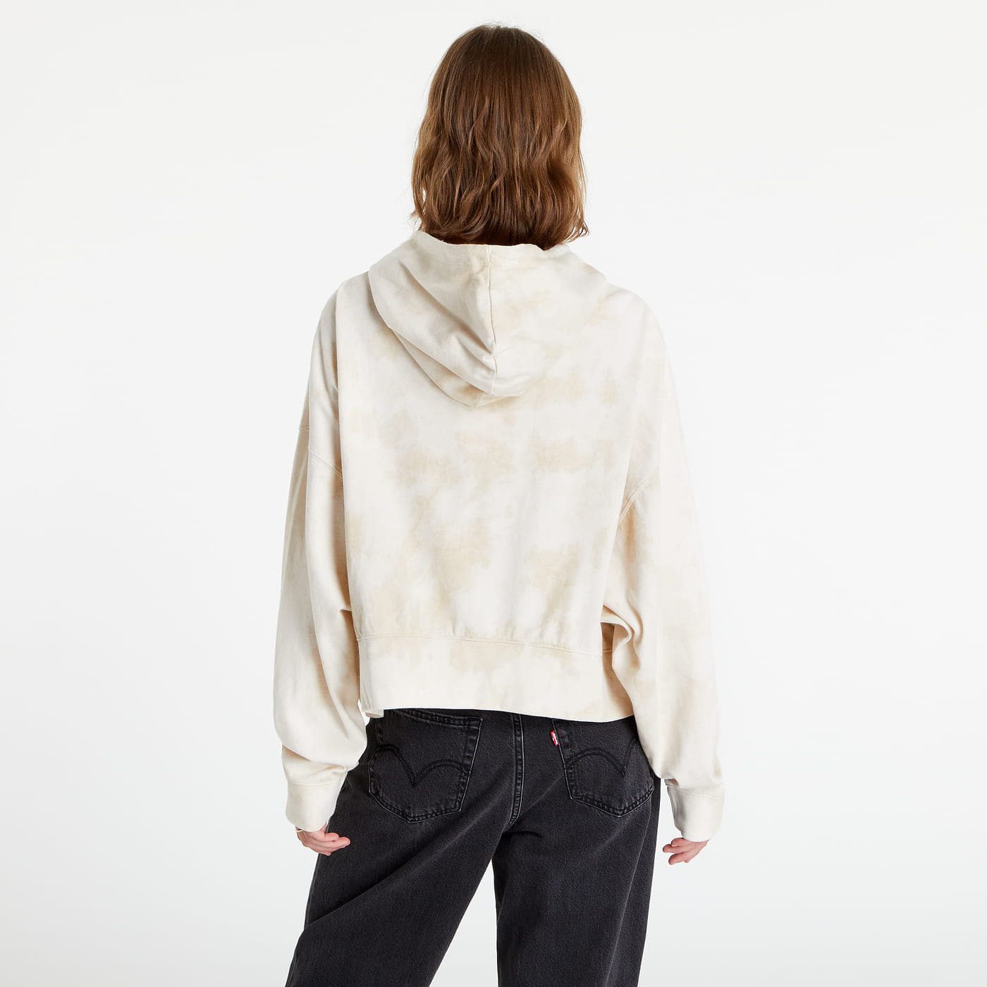 Mikiny Nike NSW Wash Over-Oversized Jersey Hoodie Sanddrift/ White