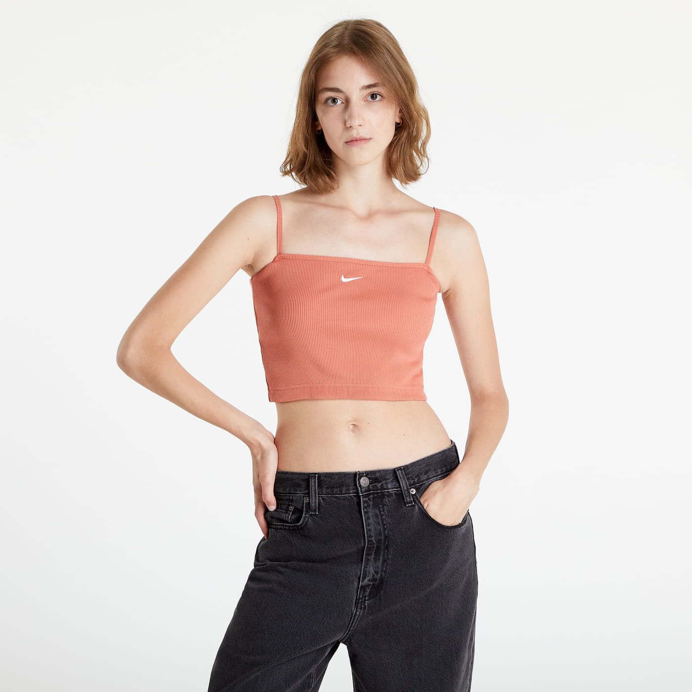 Levně Nike NSW Essential Ribbed Crop Top Madder Root/ White