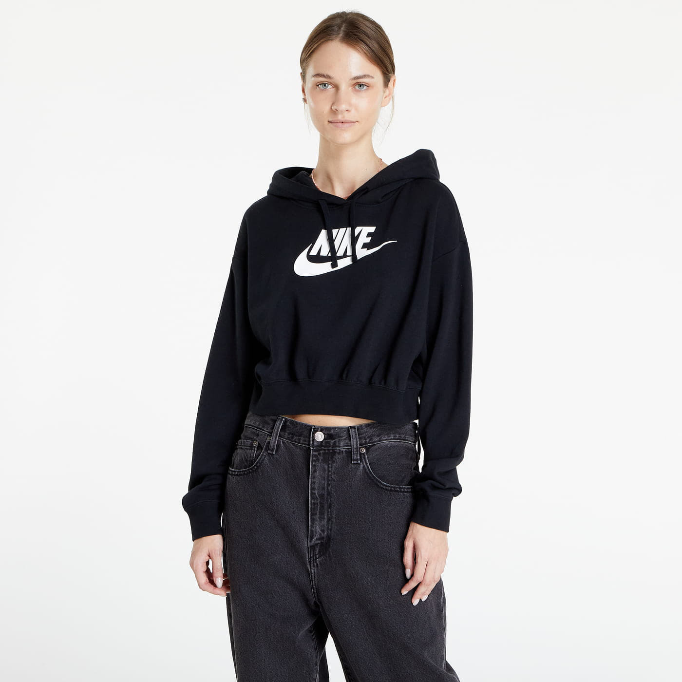 Nike Sportswear Club Fleece Oversized Crop Graphic Hoodie Black