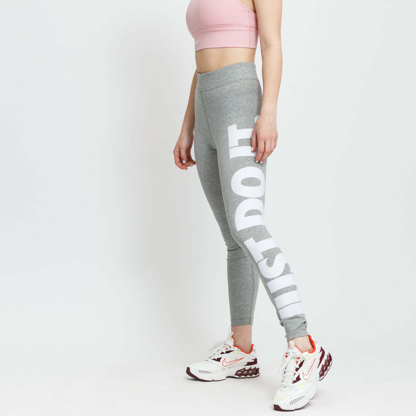 Levně Nike NSW Essential Graphic High-Waisted Leggings Jdi Dk Grey Heather/ White