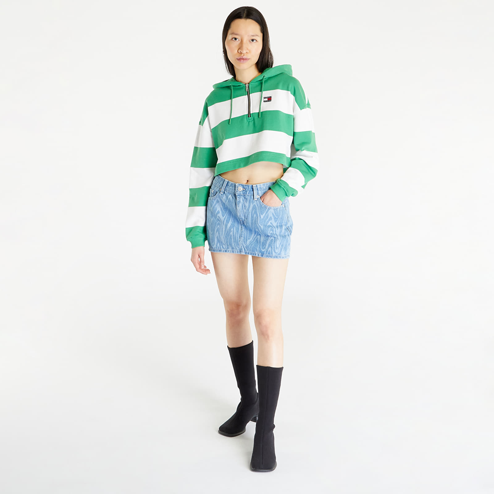 Hoodies and sweatshirts Tommy Jeans Crop Stripe 1/4 Zip Hoodie Coastal Green