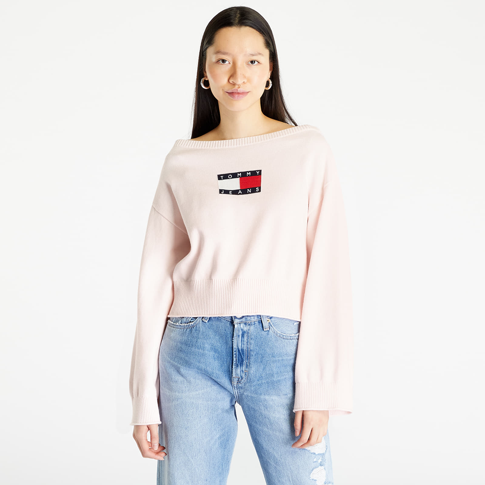 Pulóverek Tommy Jeans Lw Center Flag S Pullover Faint Pink