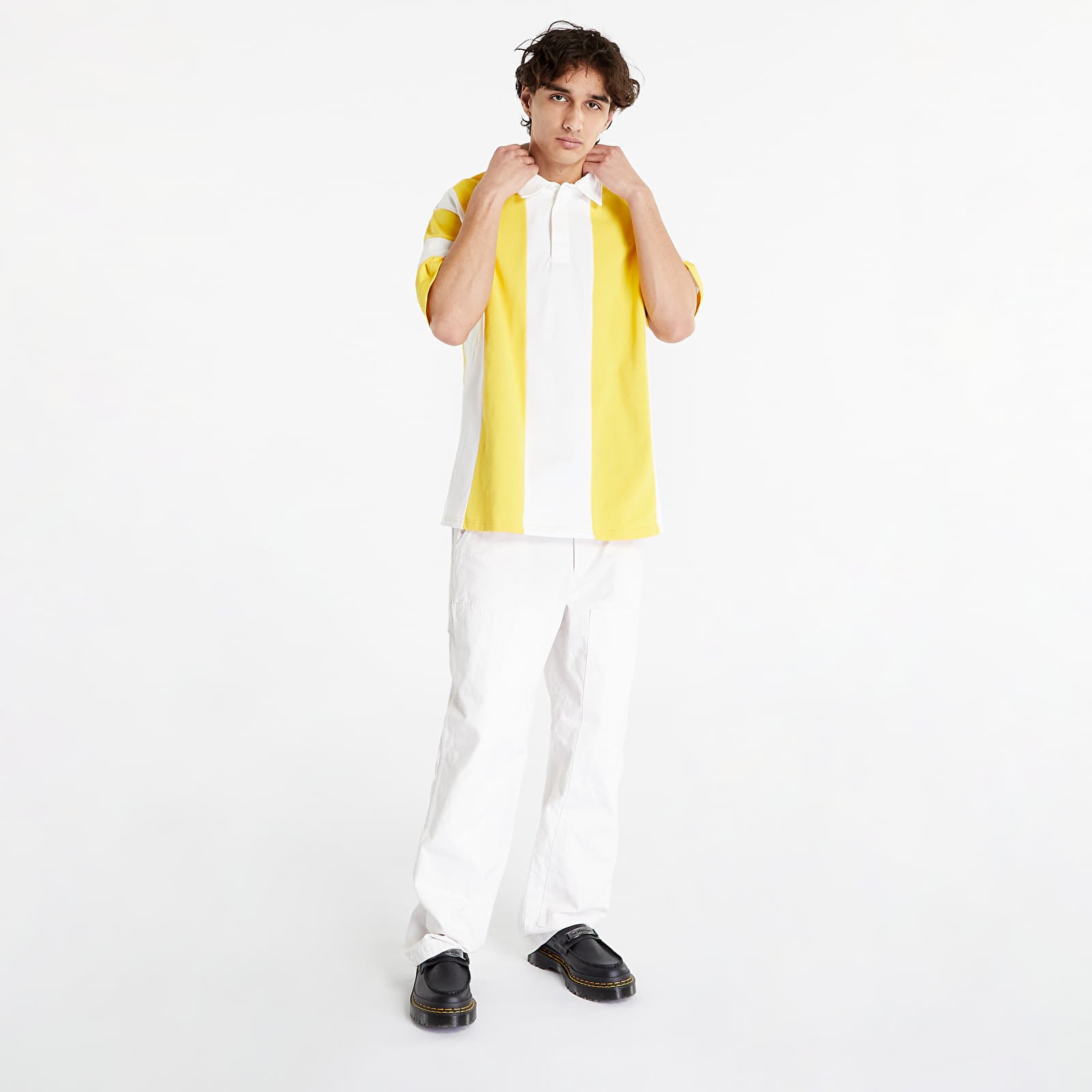 Yellow shirt top and white pants
