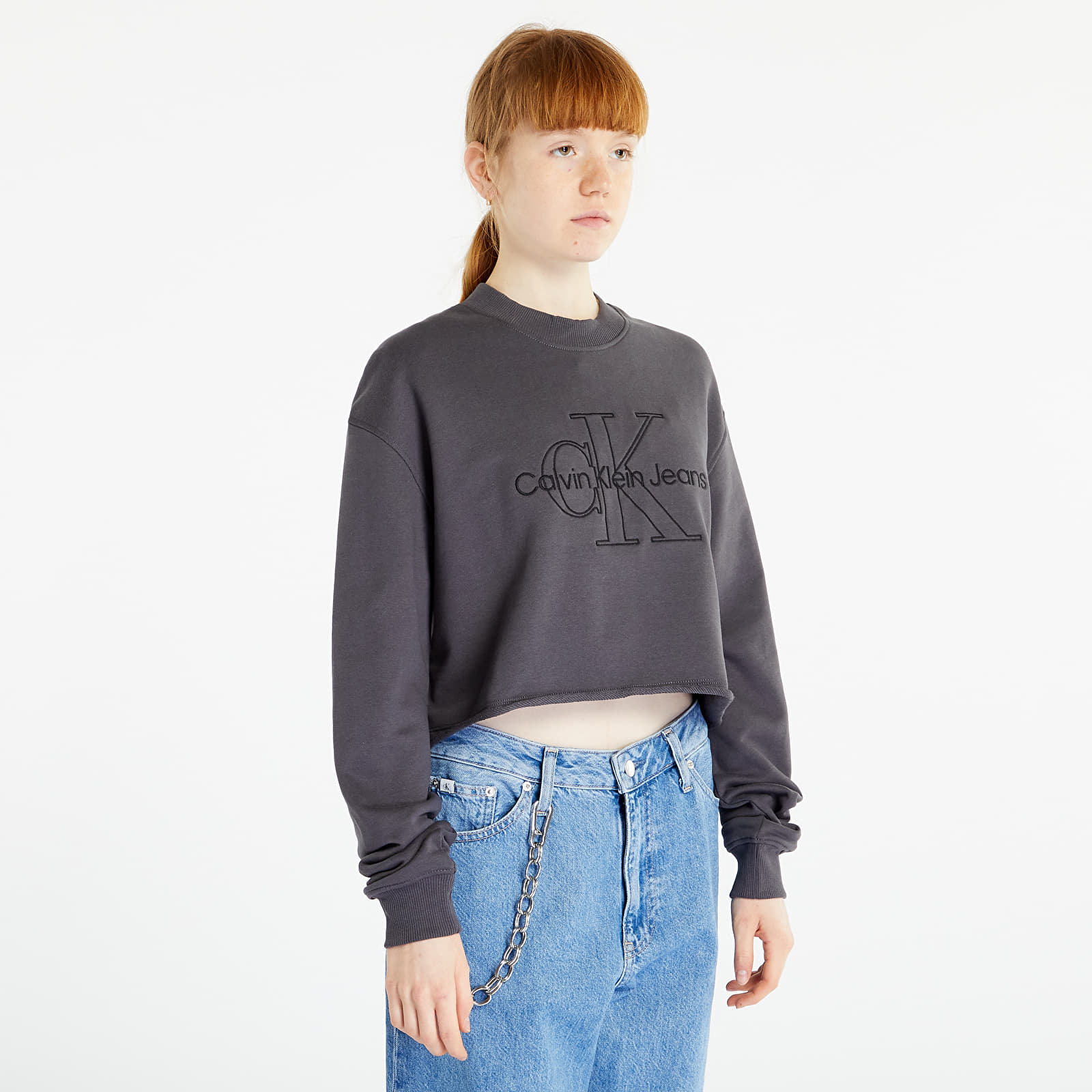 Mikinas ar kapuci un sporta krekli Calvin Klein Jeans Embroidered Monologo Sweatshirt Washed Black