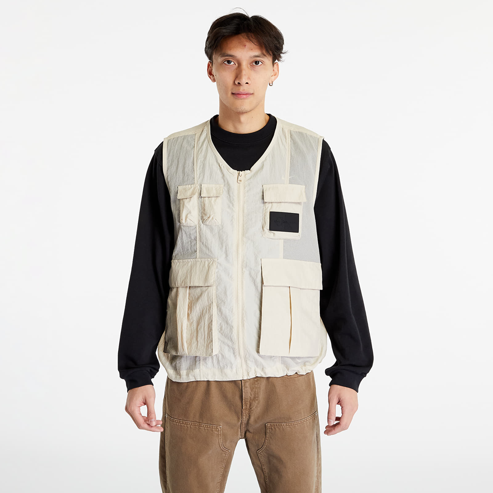 Calvin Klein - jeans mesh ripstop utility vest beige