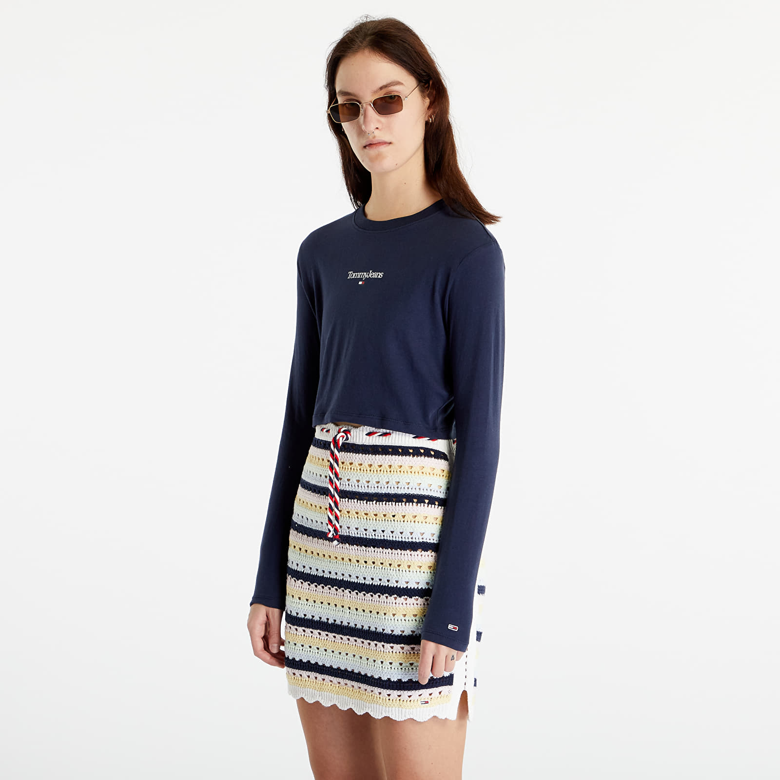 Koszulki Tommy Jeans Crop Essential Long Sleeve T-Shirt Twilight Navy