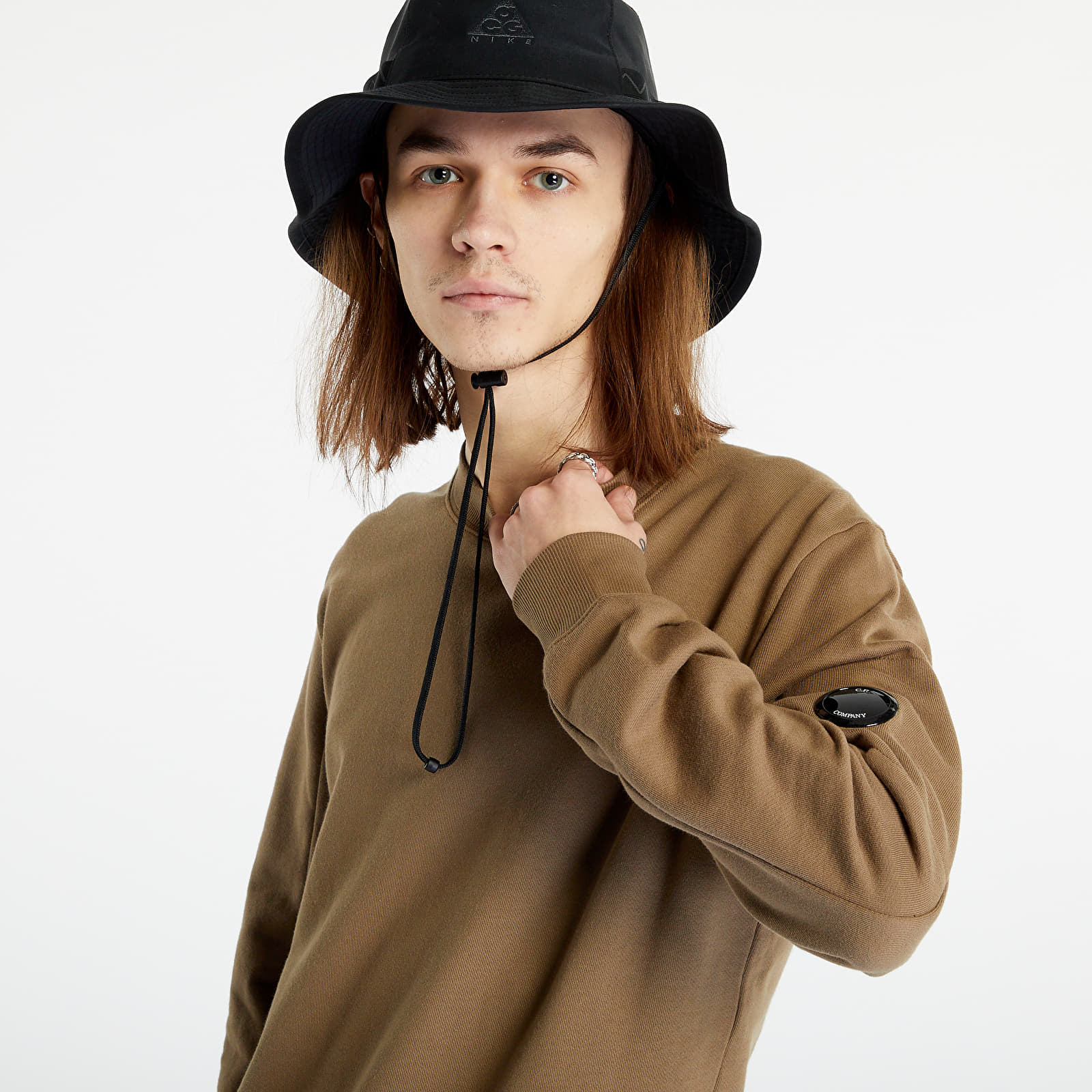 Hanorace C.P. Company Diagonal Raised Fleece Back Logo Sweatshirt Lead Gray