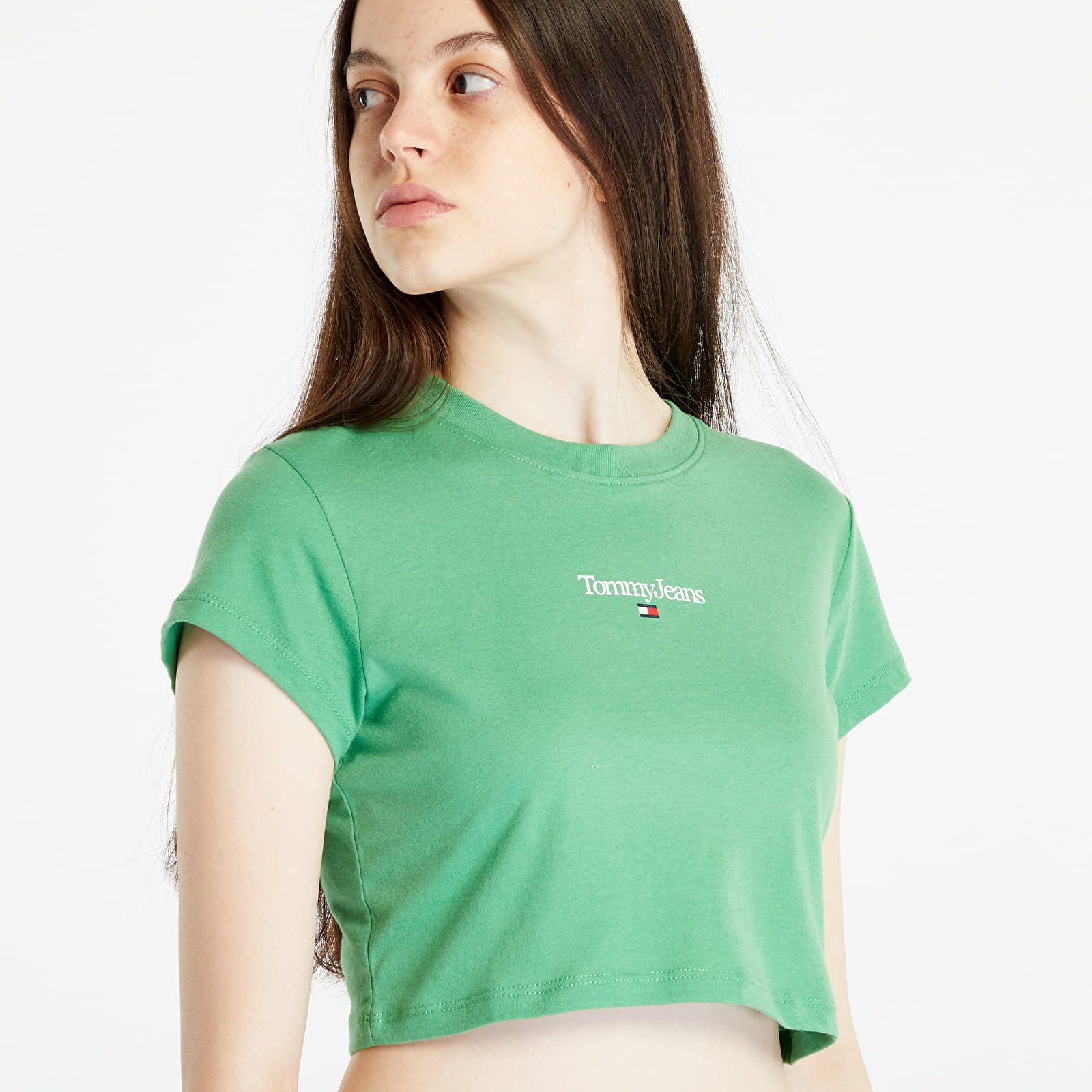 Levně Tommy Jeans Essential Logo Cropped T-Shirt Green
