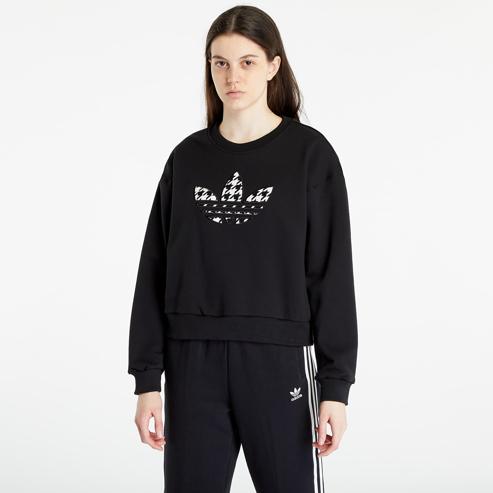 Hoodies and sweatshirts  adidas Originals Houndstooth Trefoil Infill Graphic Long Sleeve Sweatshirt Black