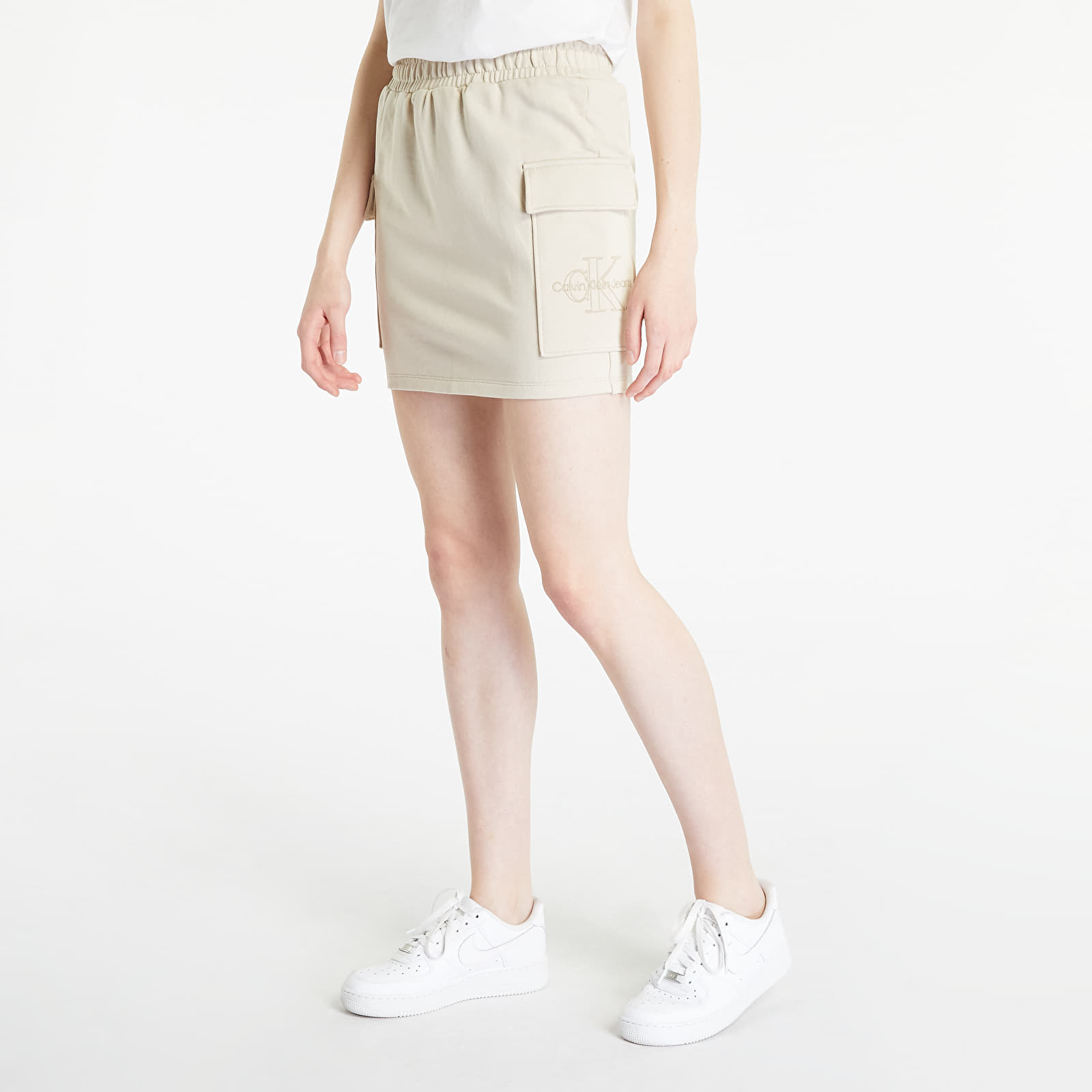 Calvin Klein Jeans Embroidered Monologo Straight Skirt Beige