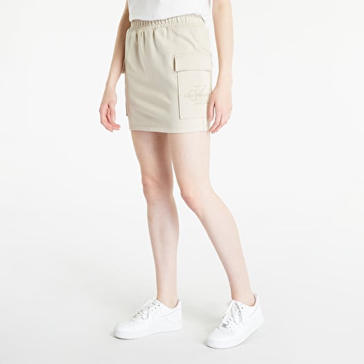 Rock Calvin Klein Jeans Embroidered Monologo Straight Skirt Beige