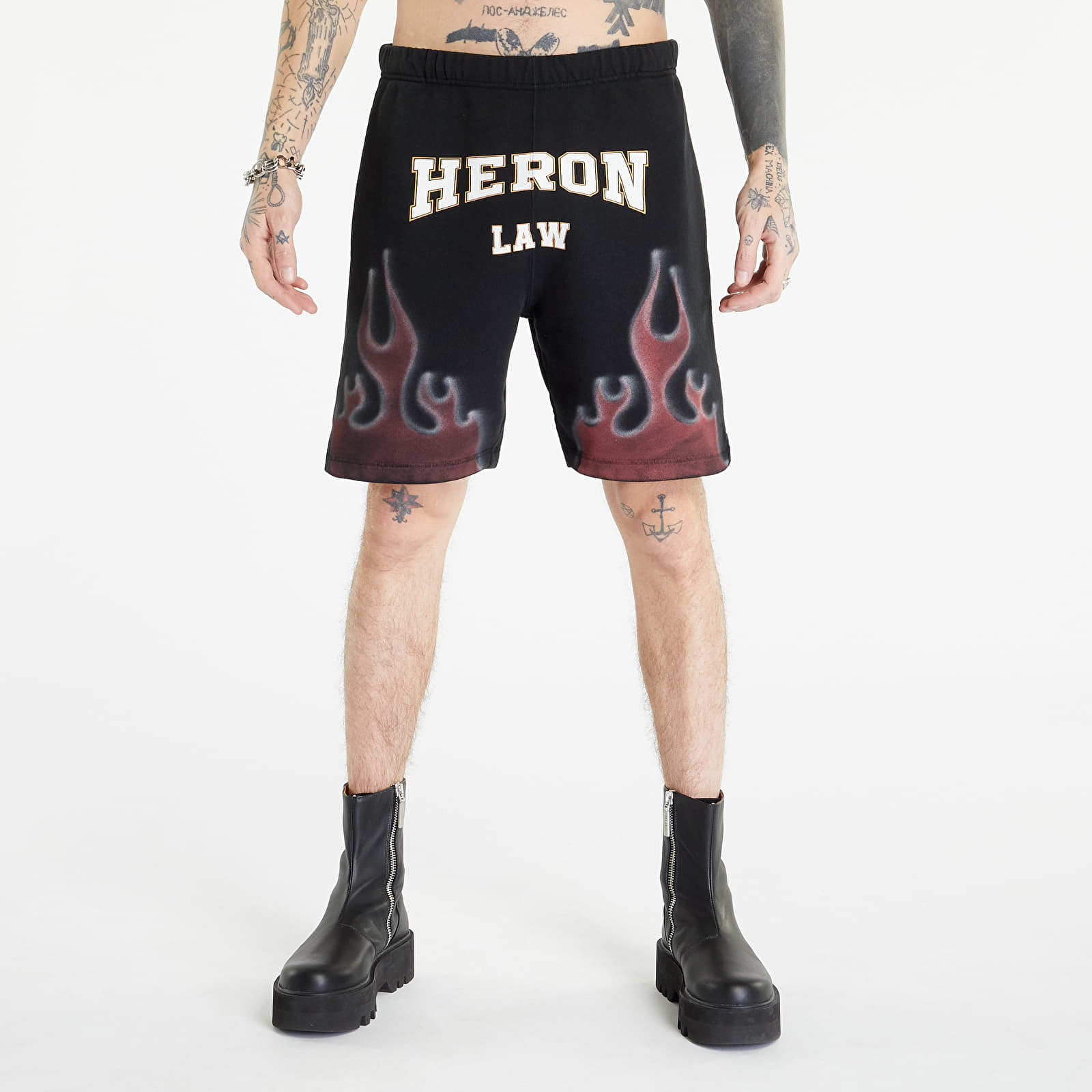 Pantaloni scurți Heron Preston Heron Law Flames Sweatshorts Black/ Red