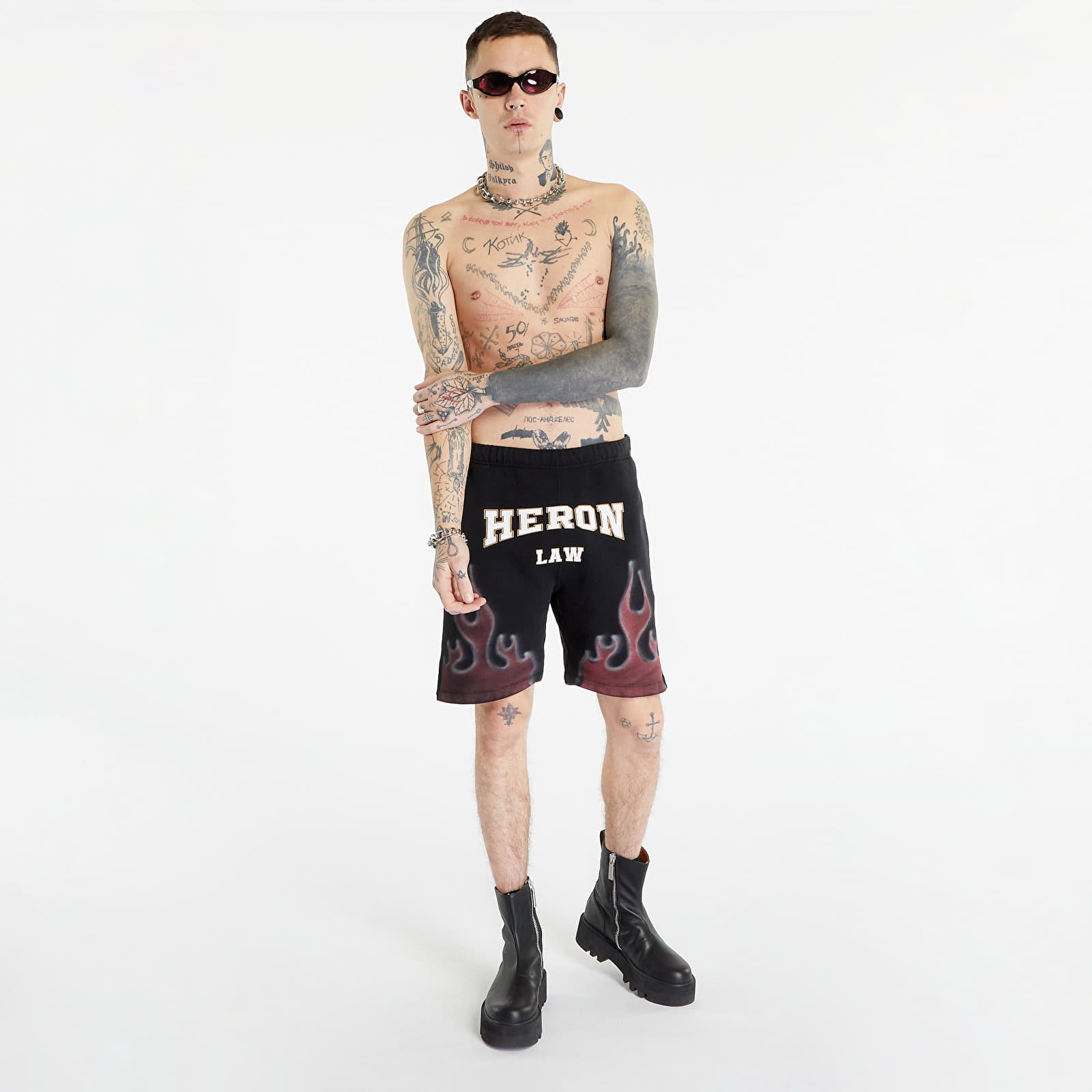 Pantaloni scurți Heron Preston Heron Law Flames Sweatshorts Black/ Red