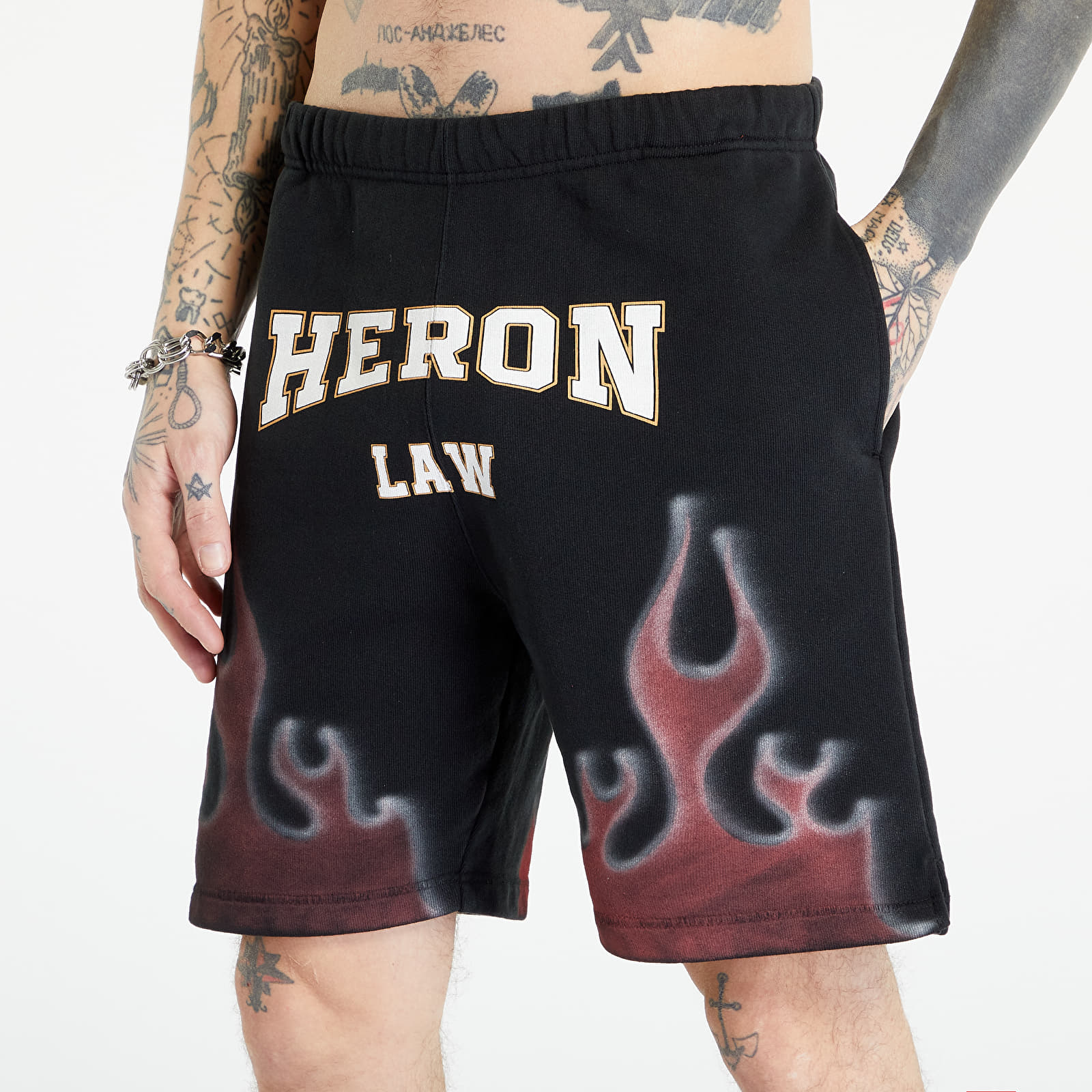 Pantaloni scurți Heron Preston Heron Law Flames Sweatshorts Black/ Red