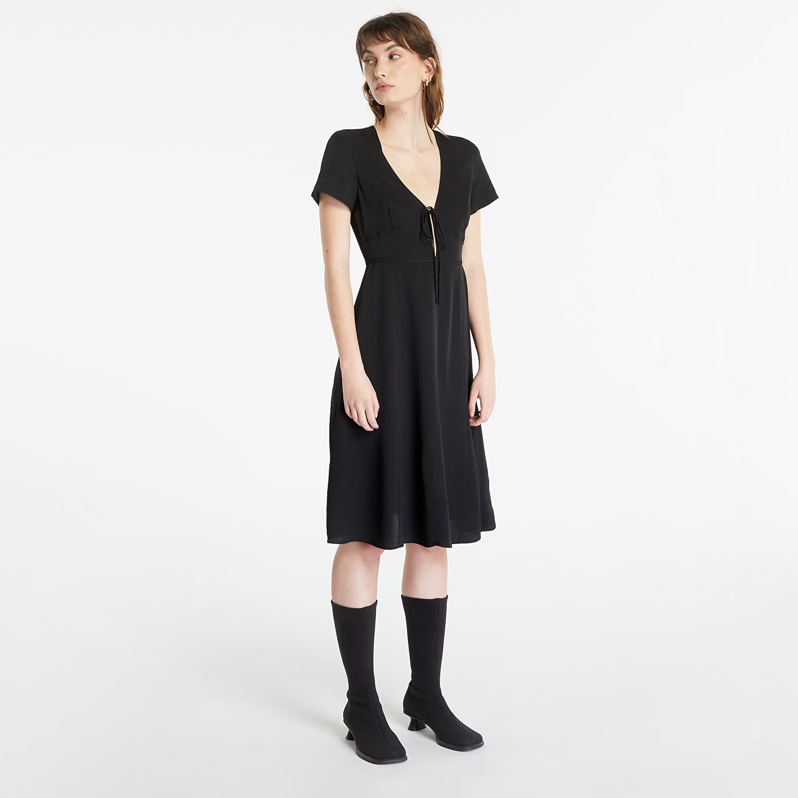 Vestidos Calvin Klein Jeans Crepe Short Sleeve Midi Dress Black