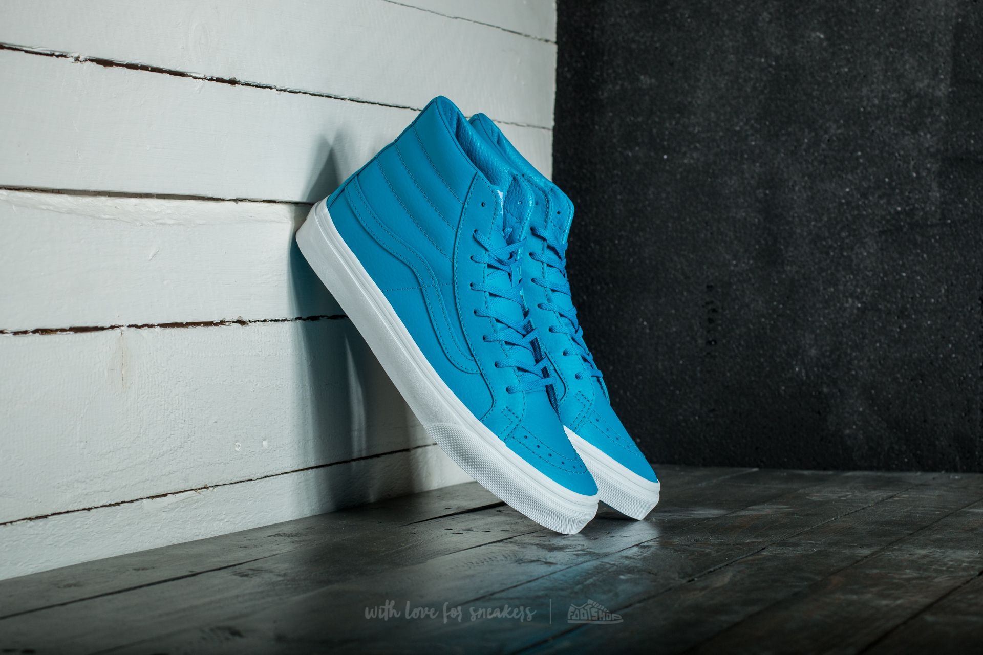 Neon blue clearance high top vans