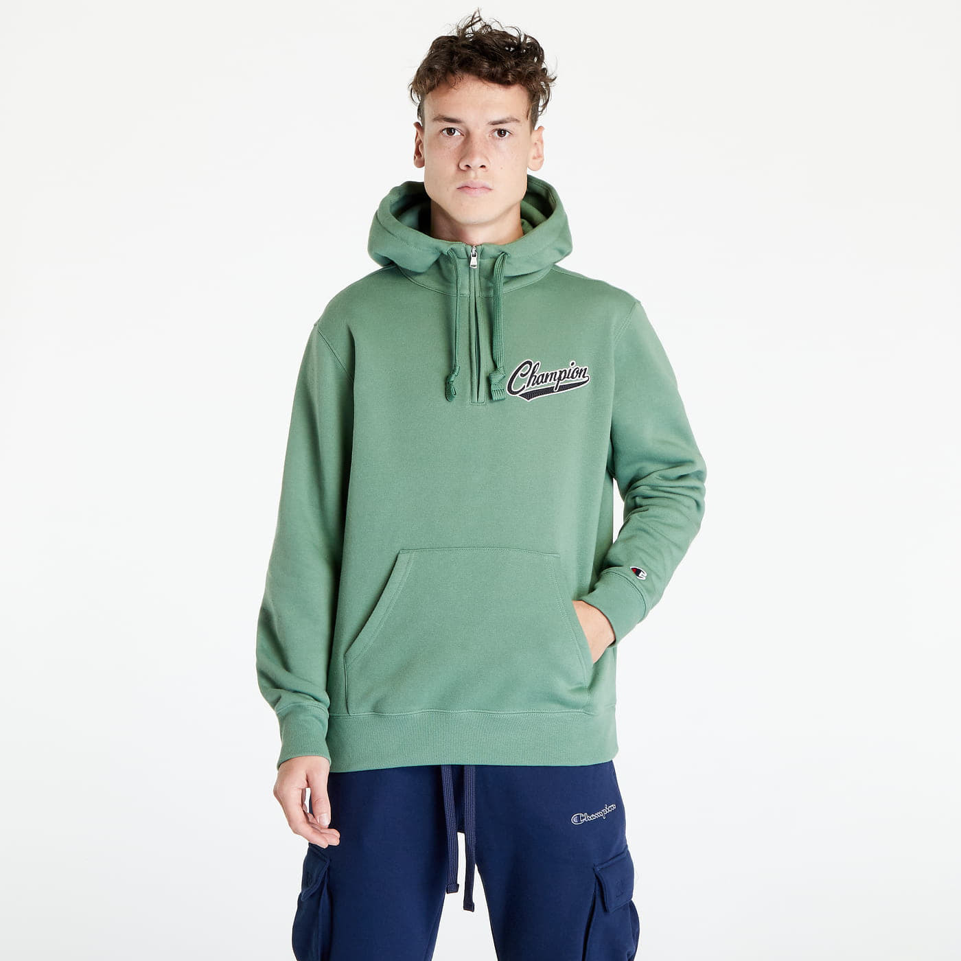 Champion - varsity hooded half zip sweatshirt green