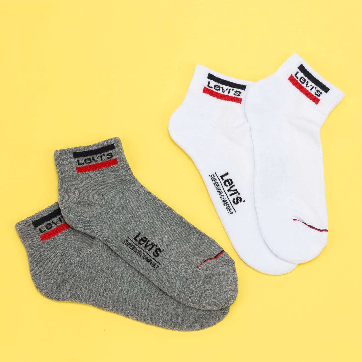 Calzetti Levi's® Mid Cut Sportwear Logo Socks 2-Pack White/ Melange Grey