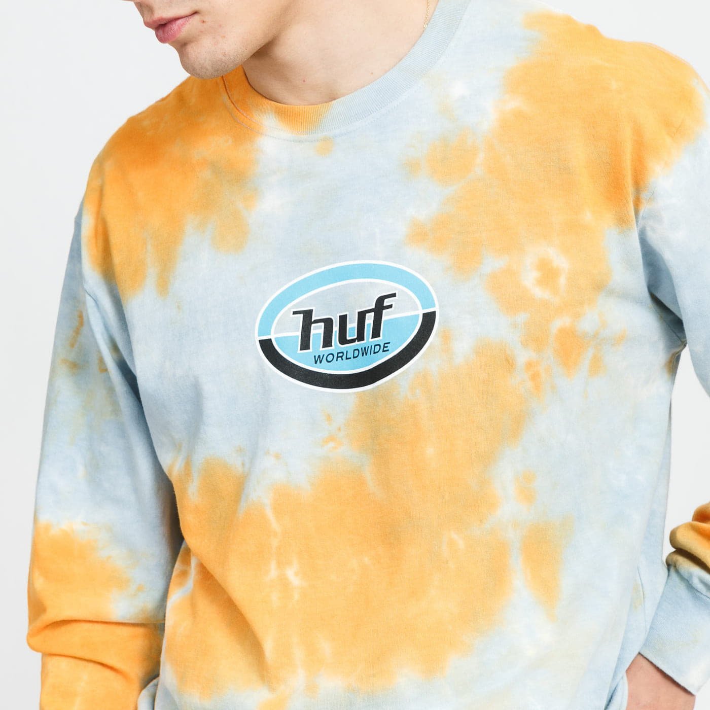 Tricouri  HUF Ellipse Logo Longsleeve T-Shirt Light Blue/ Orange