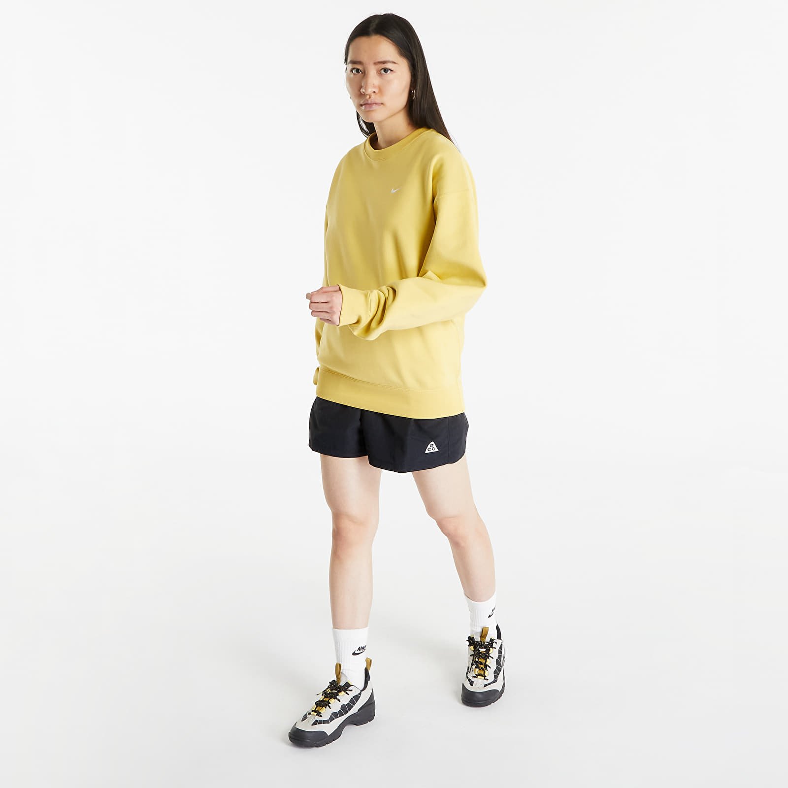 White nike sweatshirt with gold swoosh sales