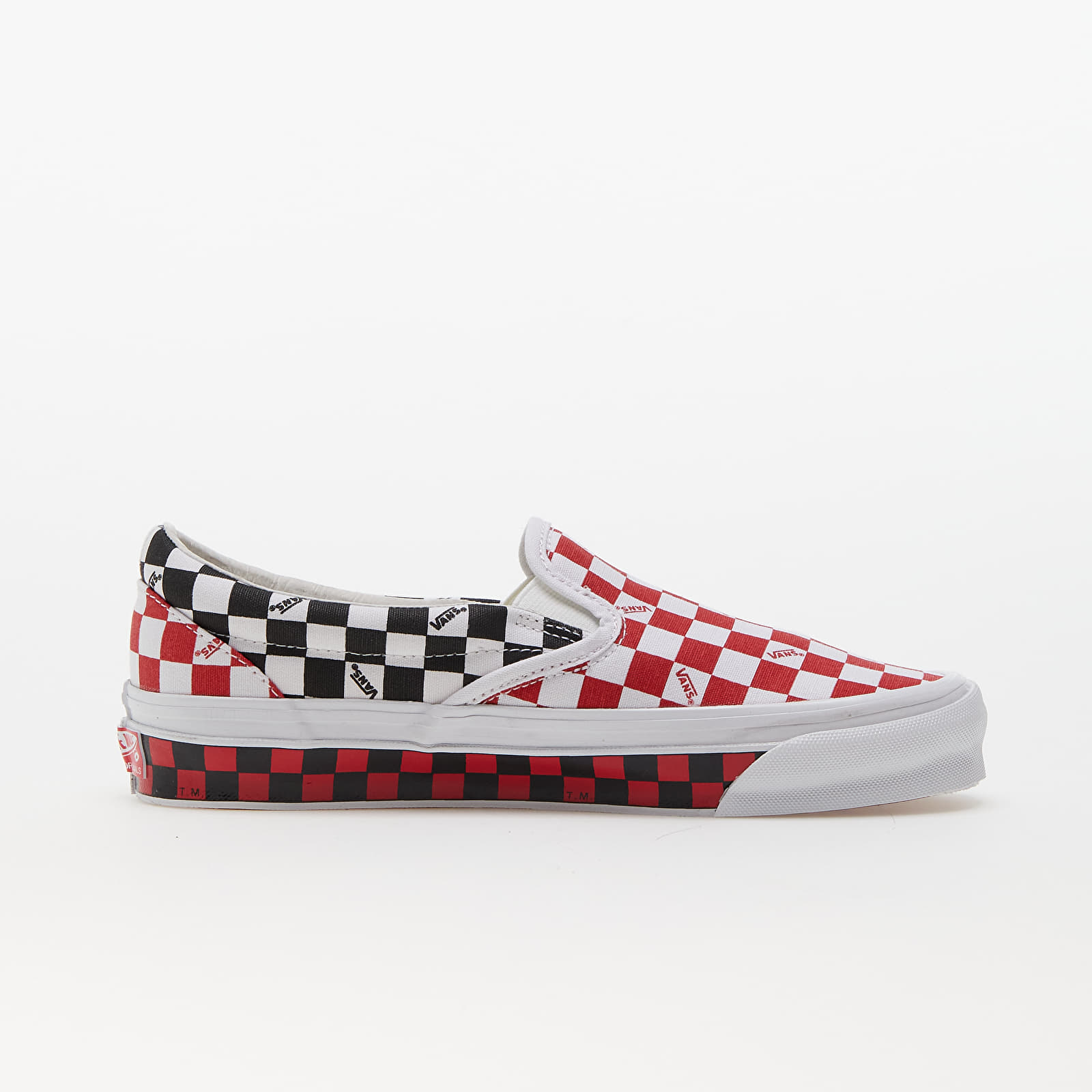 Vans red and 2025 white checkerboard slip on