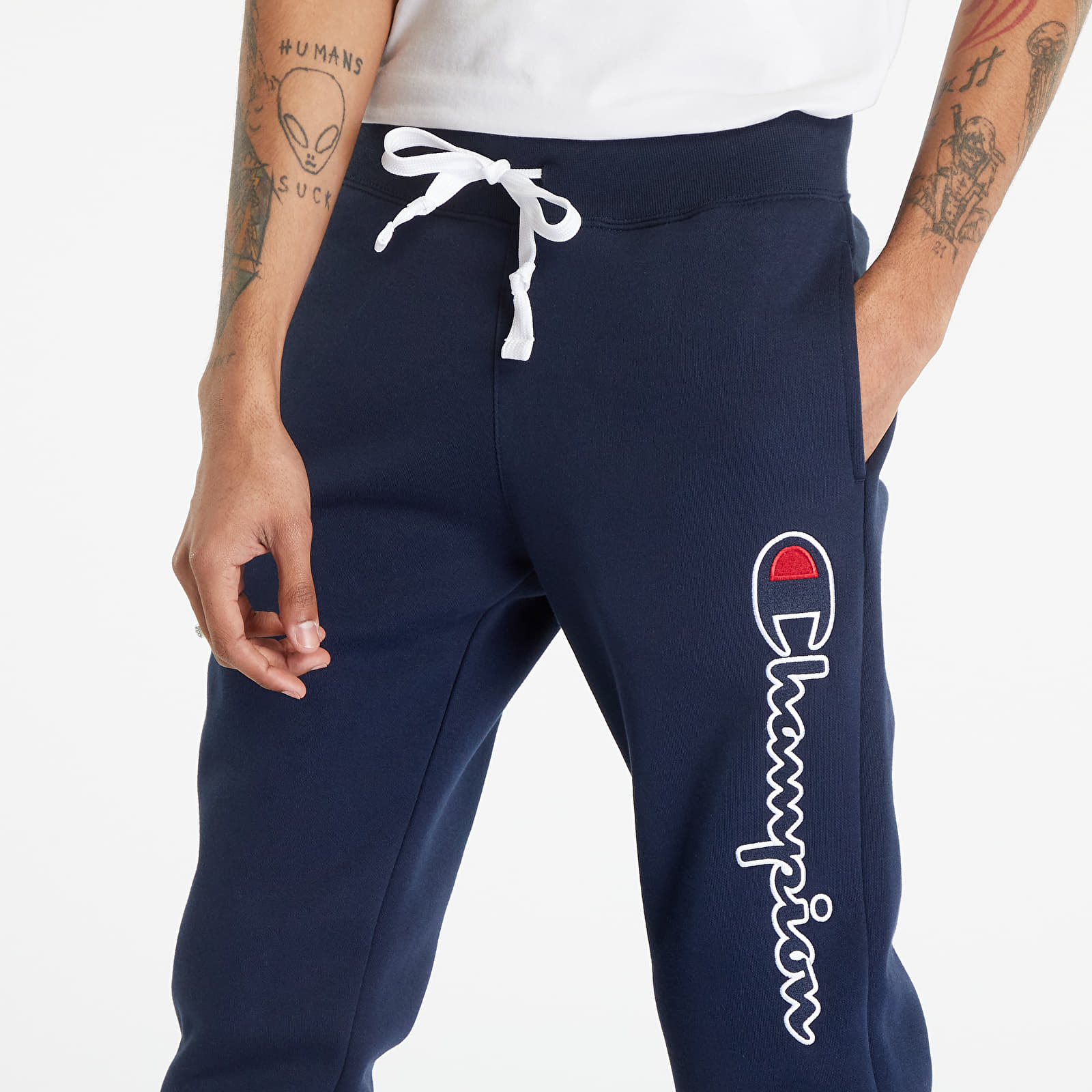 Navy Pants Footshop Rib Cotton Pants | Jogger Organic Cuff Champion