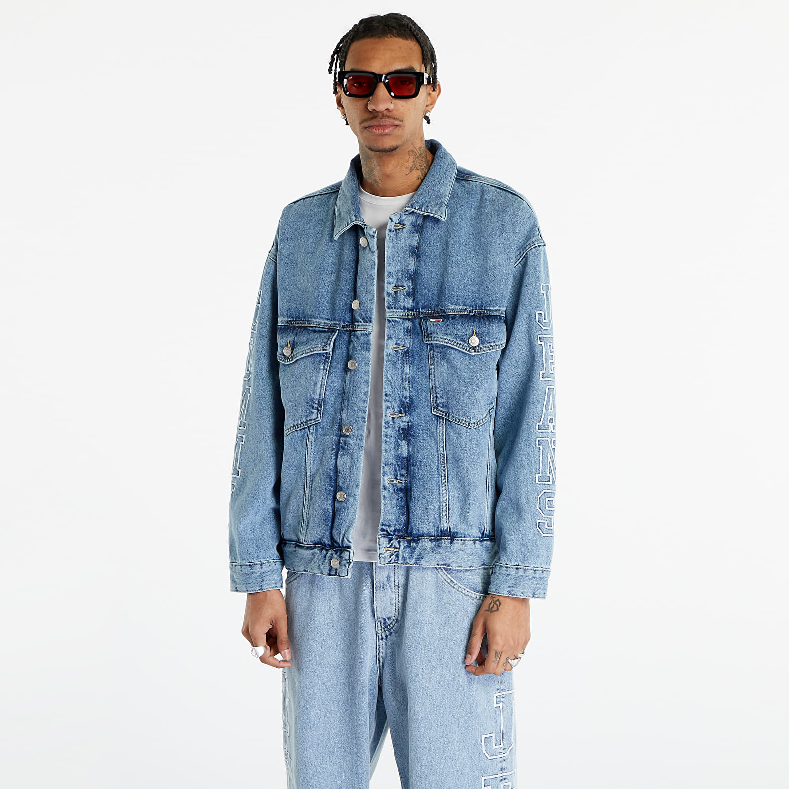Geci Tommy Jeans Oversized Logo Sleeve Denim Jacket Denim Light