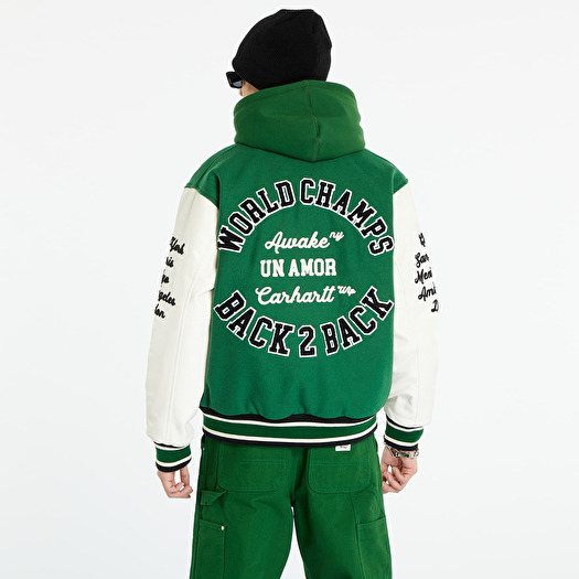 Bomber Awake NY x Carhartt WIP Teddy Jacket Dark Green/ Ivory | Footshop
