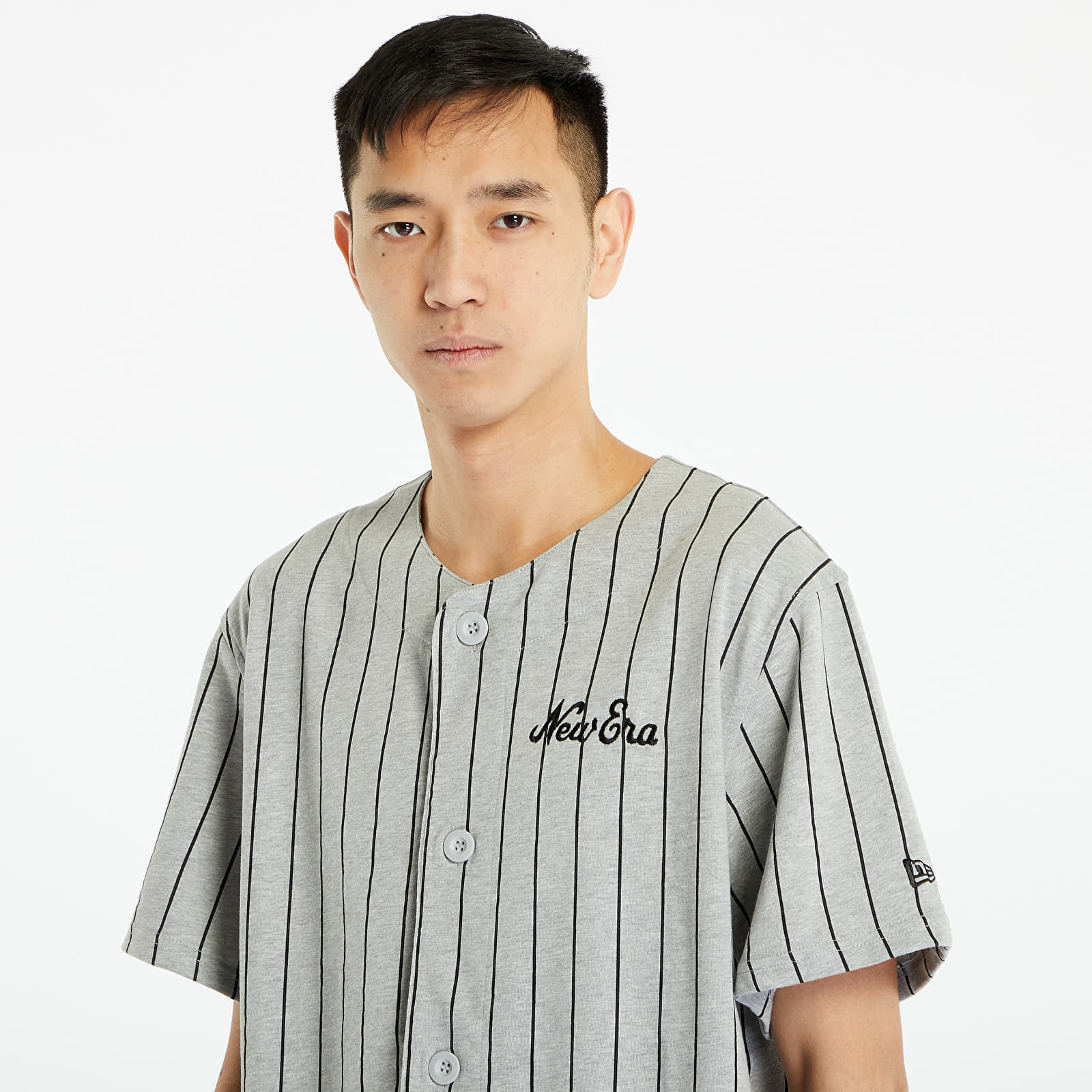 Levně New Era Pinstripe Jersey T-Shirt Medium Grey/ Black