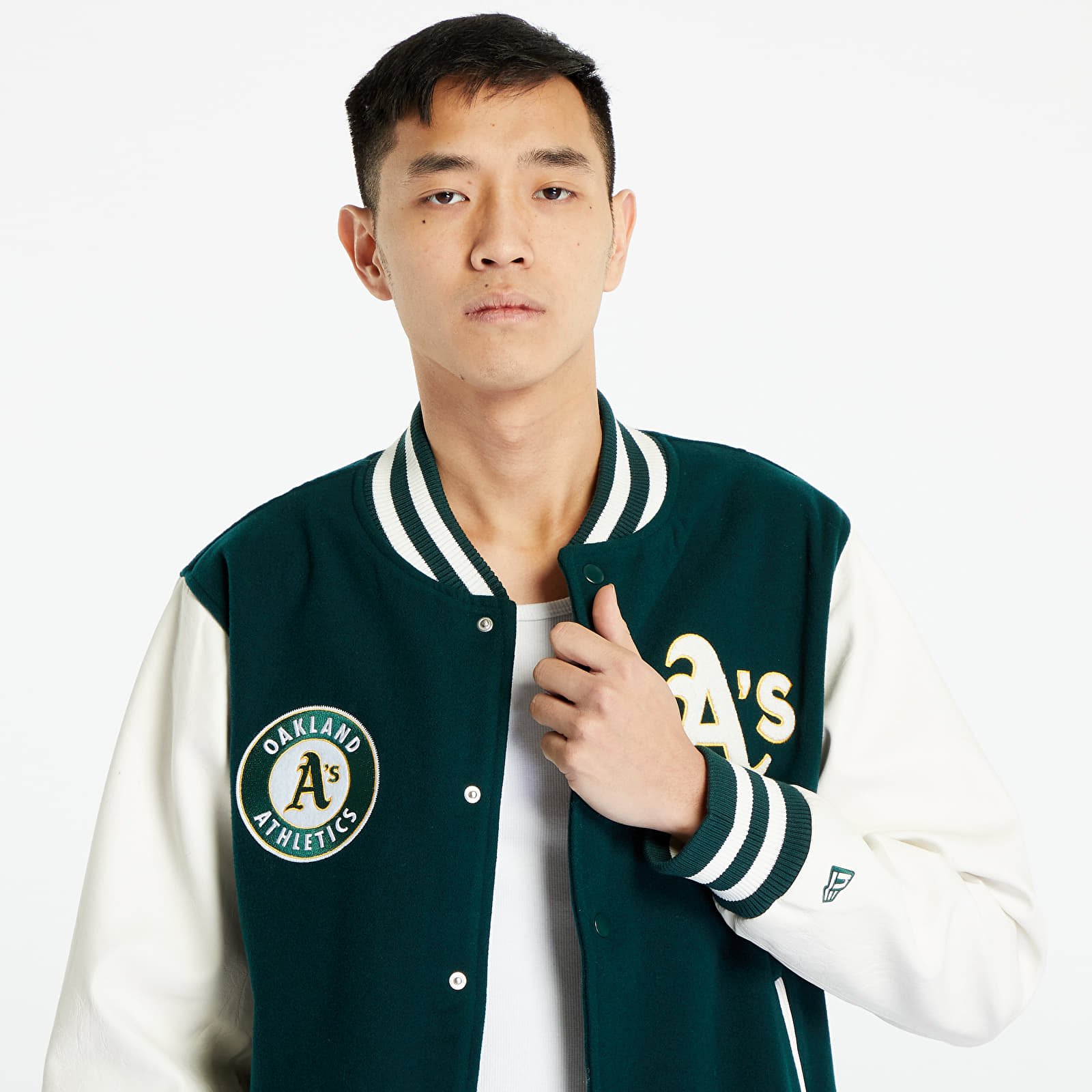 Geci bomber New Era Varsity Oakland Athletics MLB Heritage Varsity Jacket Dark Green/ Off White