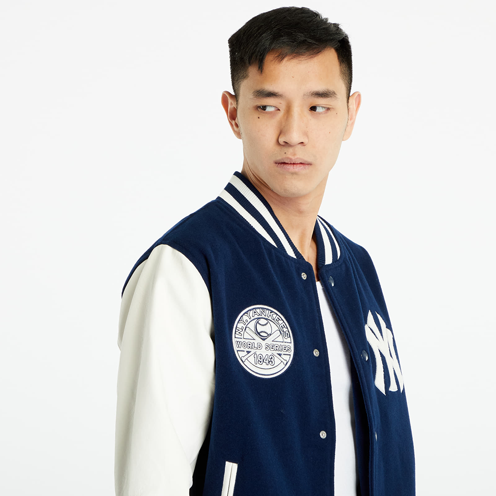 Blue white outlet bomber jacket