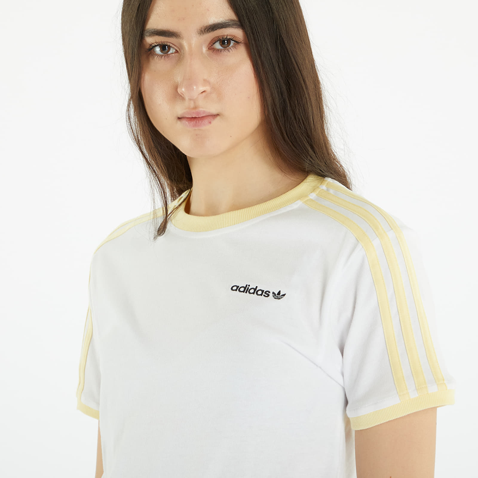 yellow adidas 3 stripe t shirt