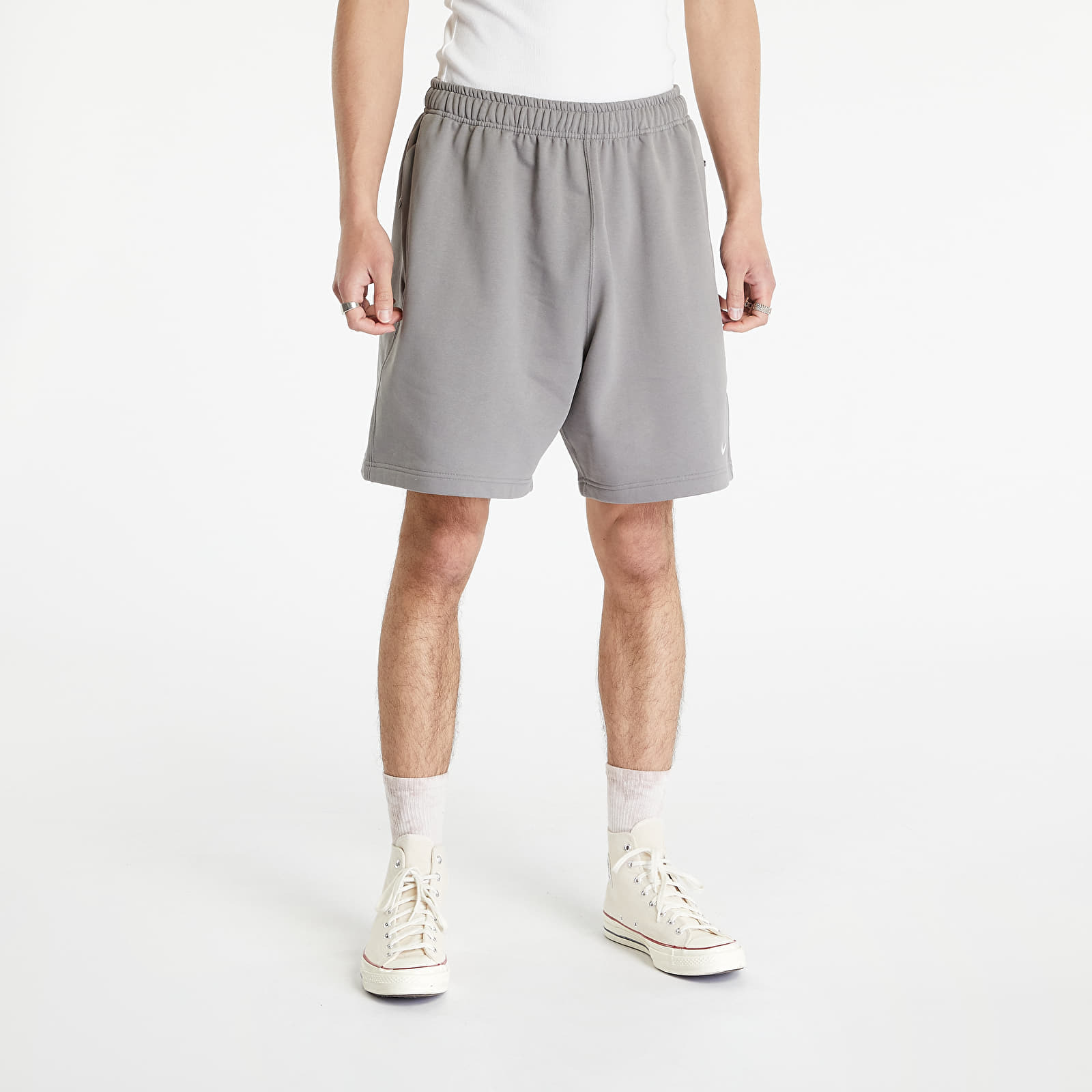 Levně Nike Solo Swoosh Men's French Terry Shorts Flat Pewter/ White