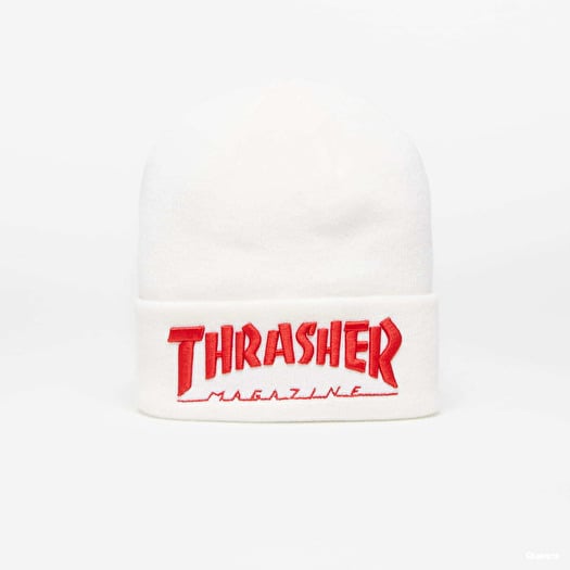 Hat Thrasher Embroidered Logo Beanie White/ Red