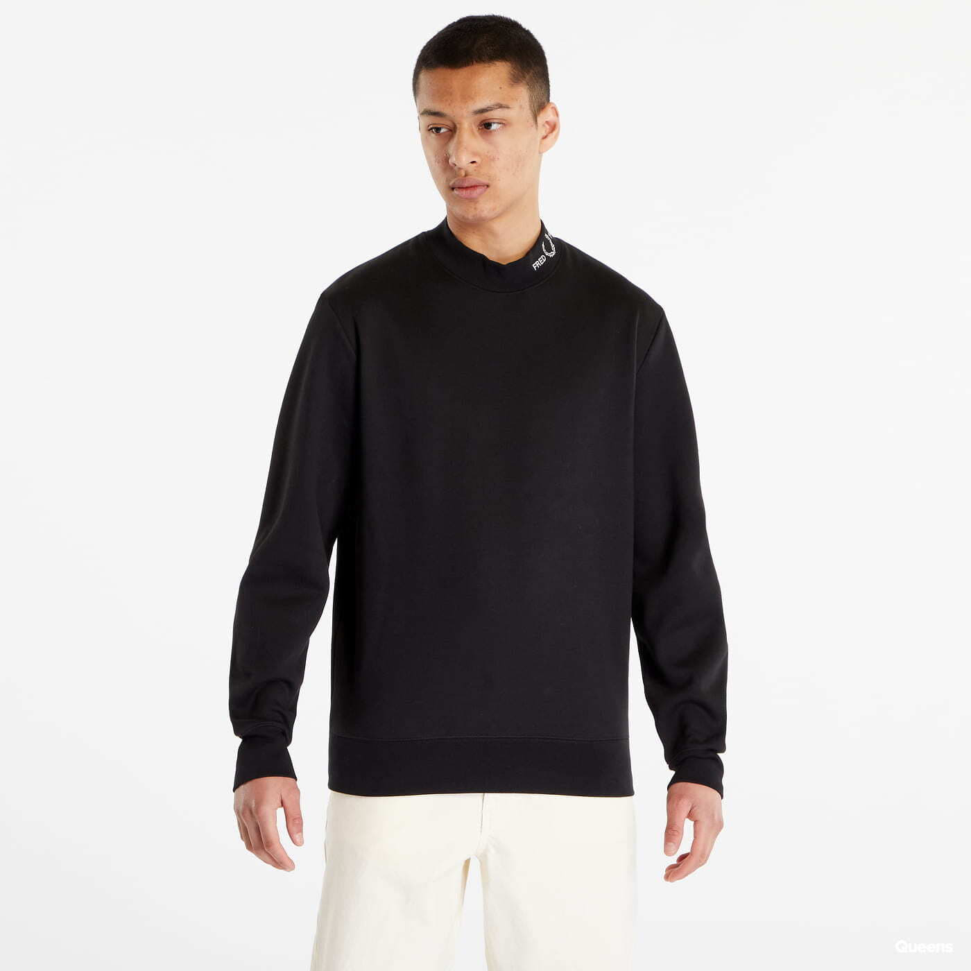 FRED PERRY - branded collar sweatshirt black