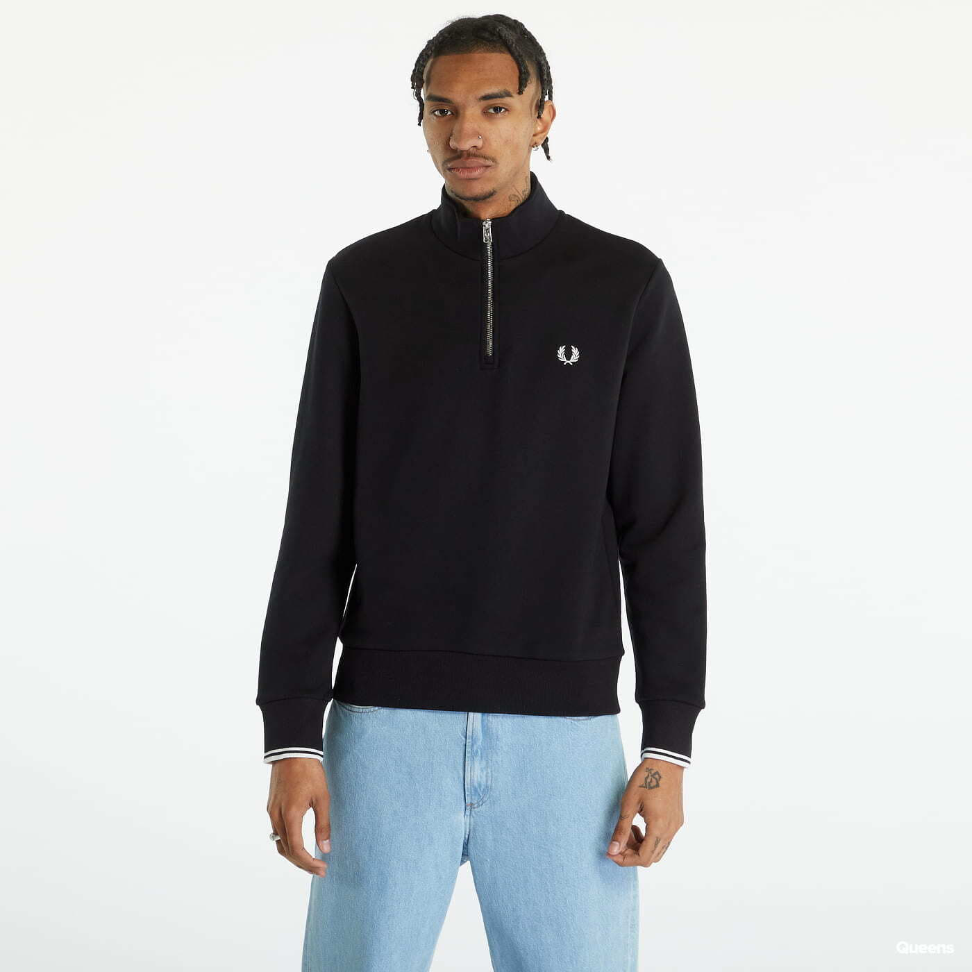 Bluzy FRED PERRY Half Zip Sweatshirt Black