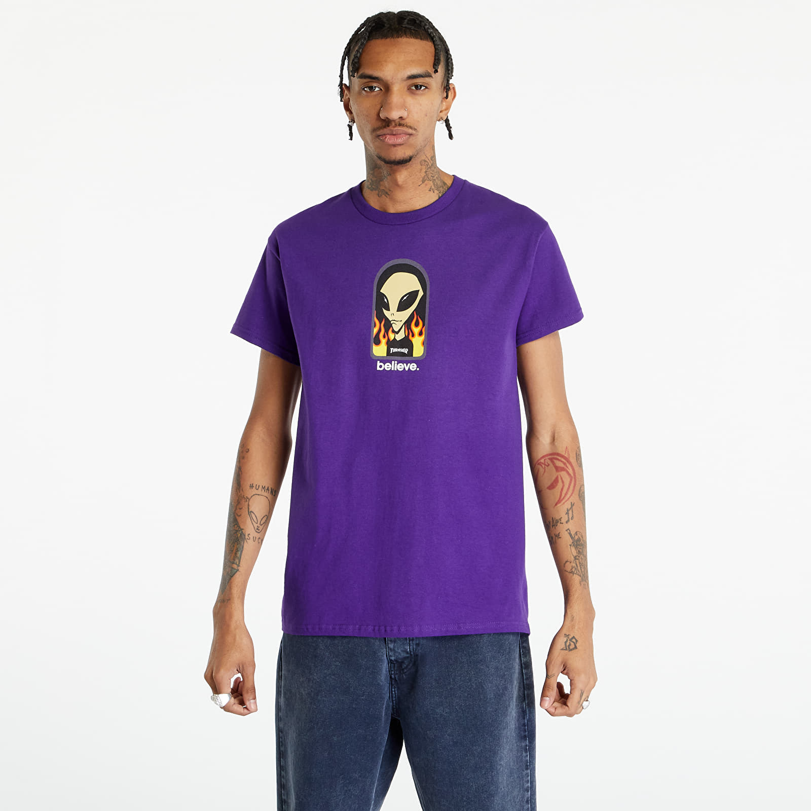 thrasher x aws believe t-shirt purple