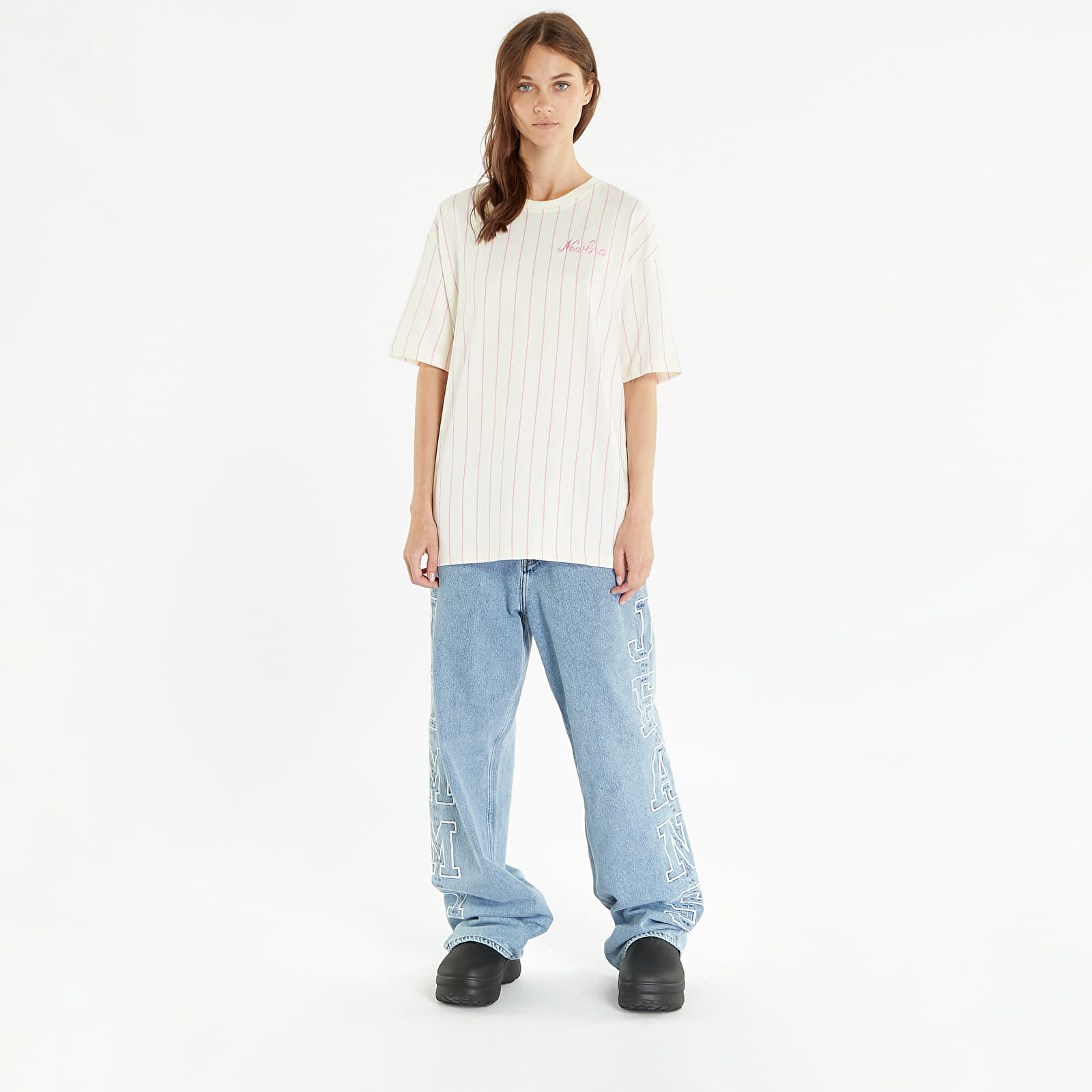T-Shirts New Era Pinstripe Oversized T-Shirt UNISEX Off White/ Wild Rose