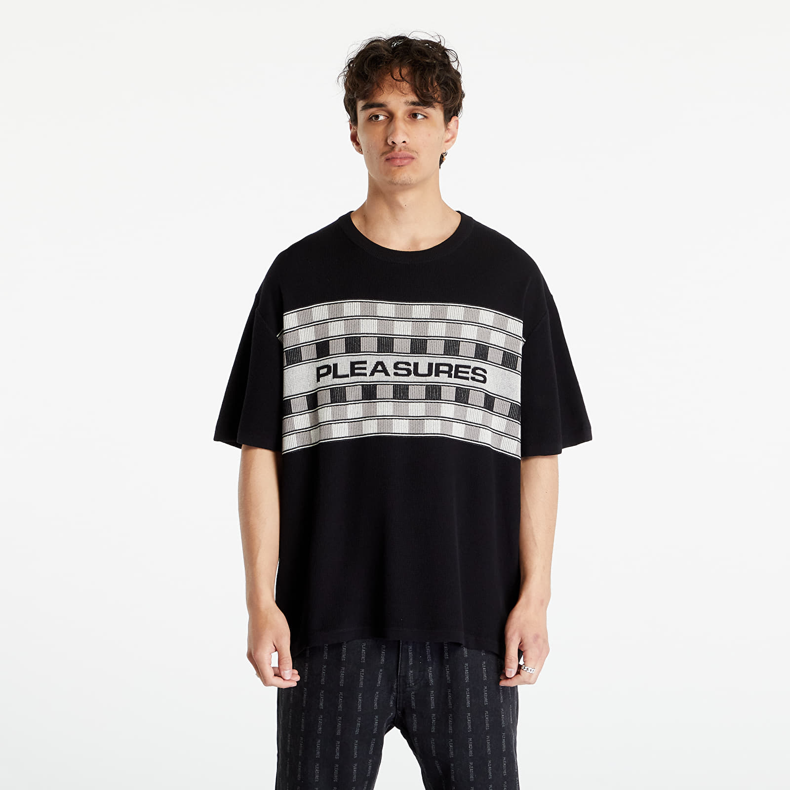 Swetry PLEASURES Check Knit Shirt Black