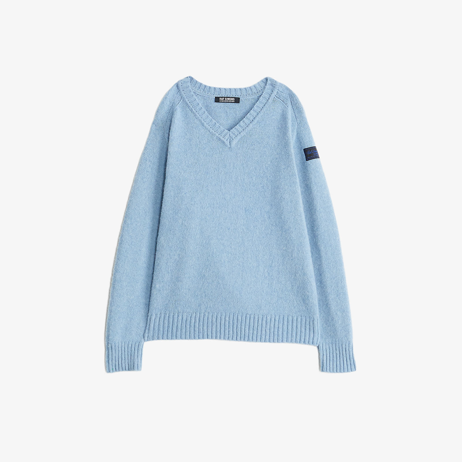 Sweatshirts RAF SIMONS Striped Hammersleeve V Neck Sweater Blue Footshop