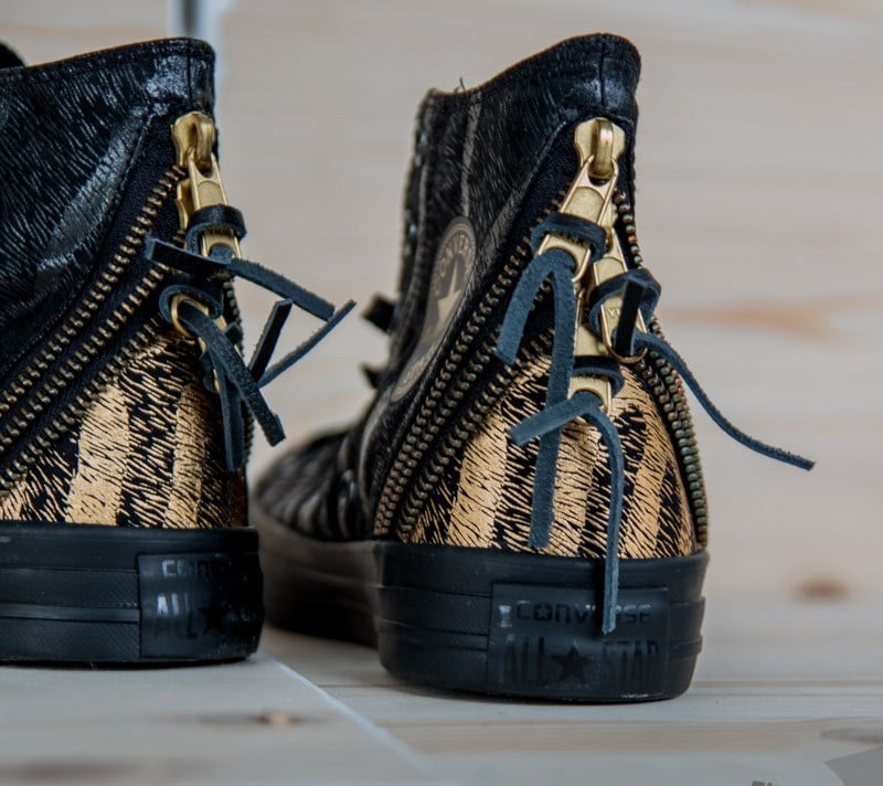 Converse all star hi leather shop side zip black gold