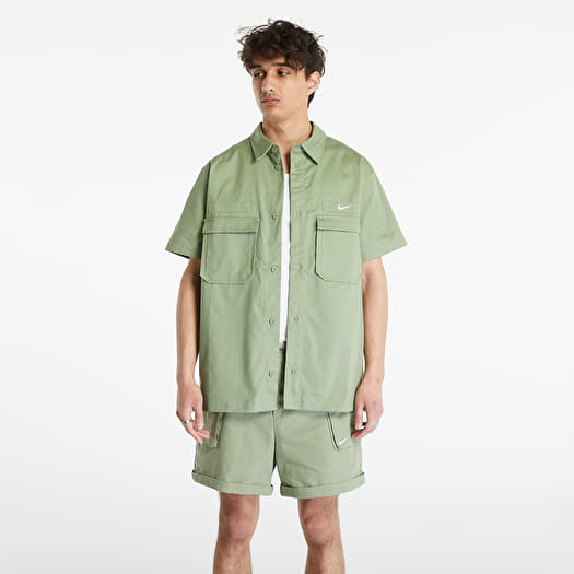 Shirts Nike Life Men's Woven Military Short-Sleeve Button-Down Shirt Oil  Green/ White
