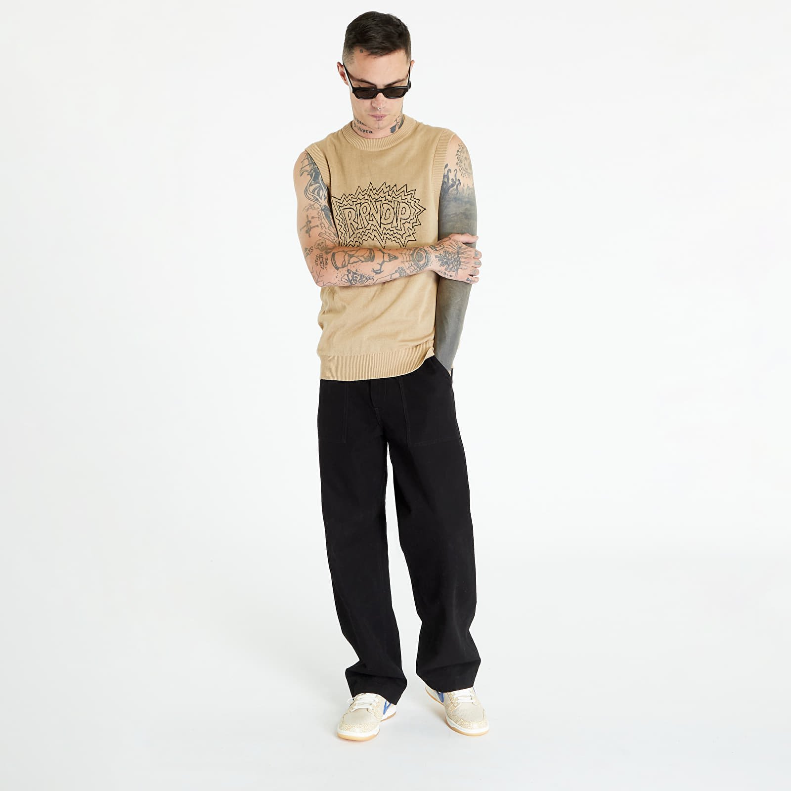 Pulóverek RIPNDIP Shock Knit Sweater Vest Natural