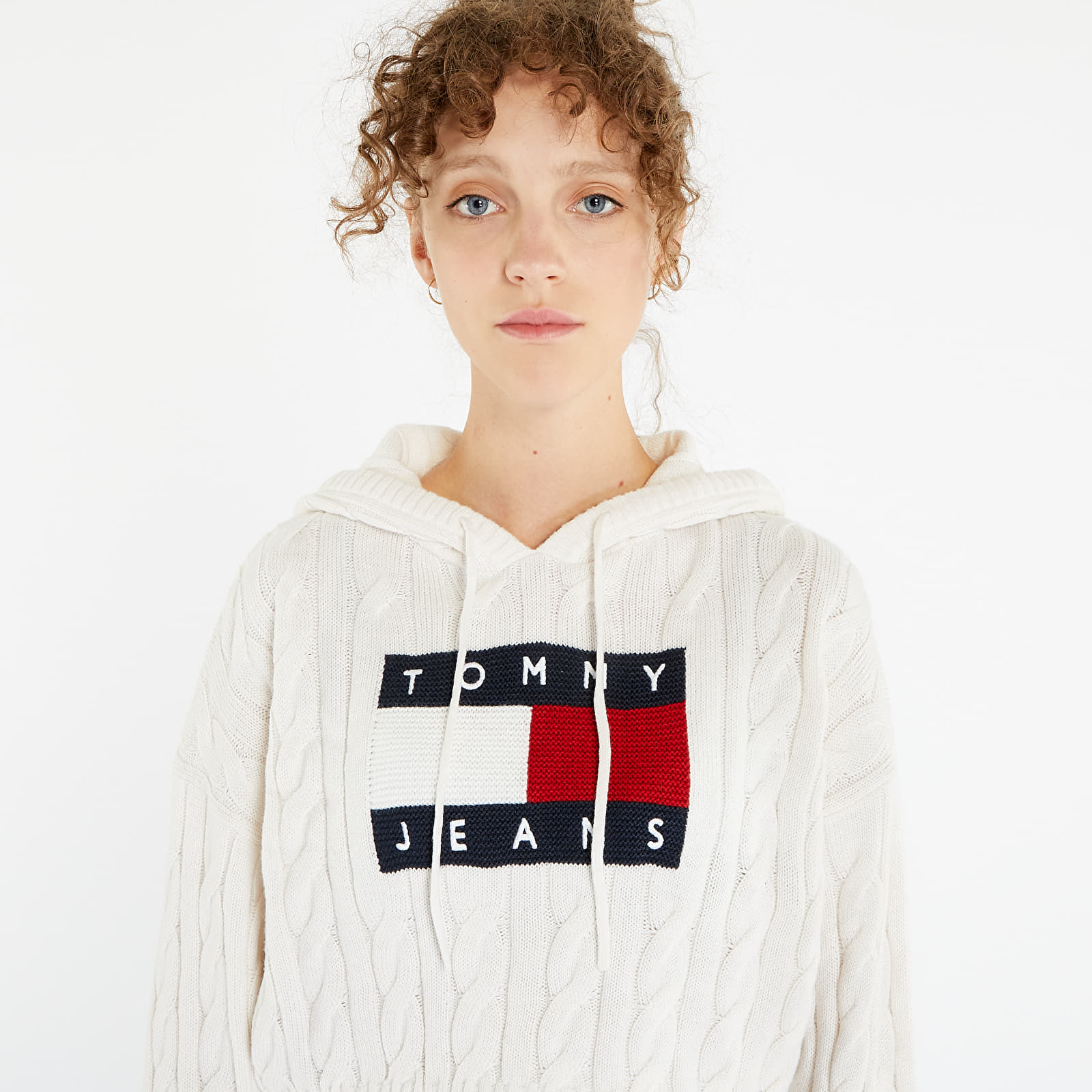 Sweaters Tommy Jeans Center Flag Cable Hoodie White Footshop