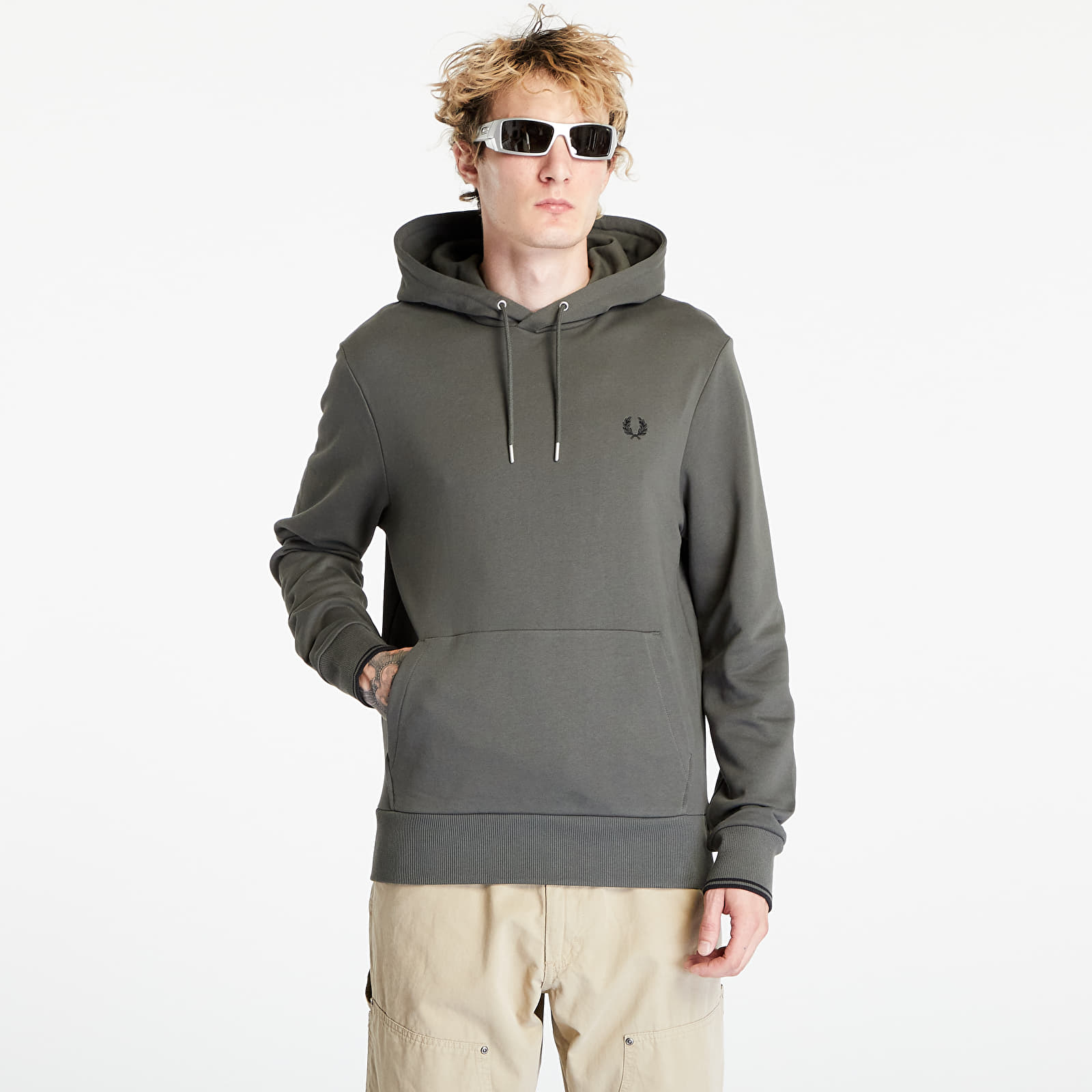 FRED PERRY - tipped hooded sweatshirt field green