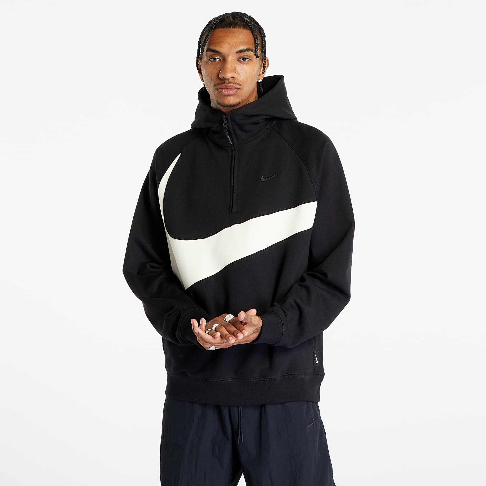 Bluzy Nike Swoosh Men's 1/2-Zip Hoodie Black/ Coconut Milk/ Black