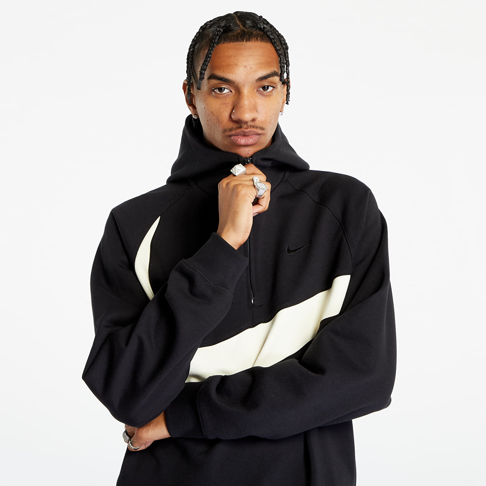 Bluzy Nike Swoosh Men's 1/2-Zip Hoodie Black/ Coconut Milk/ Black