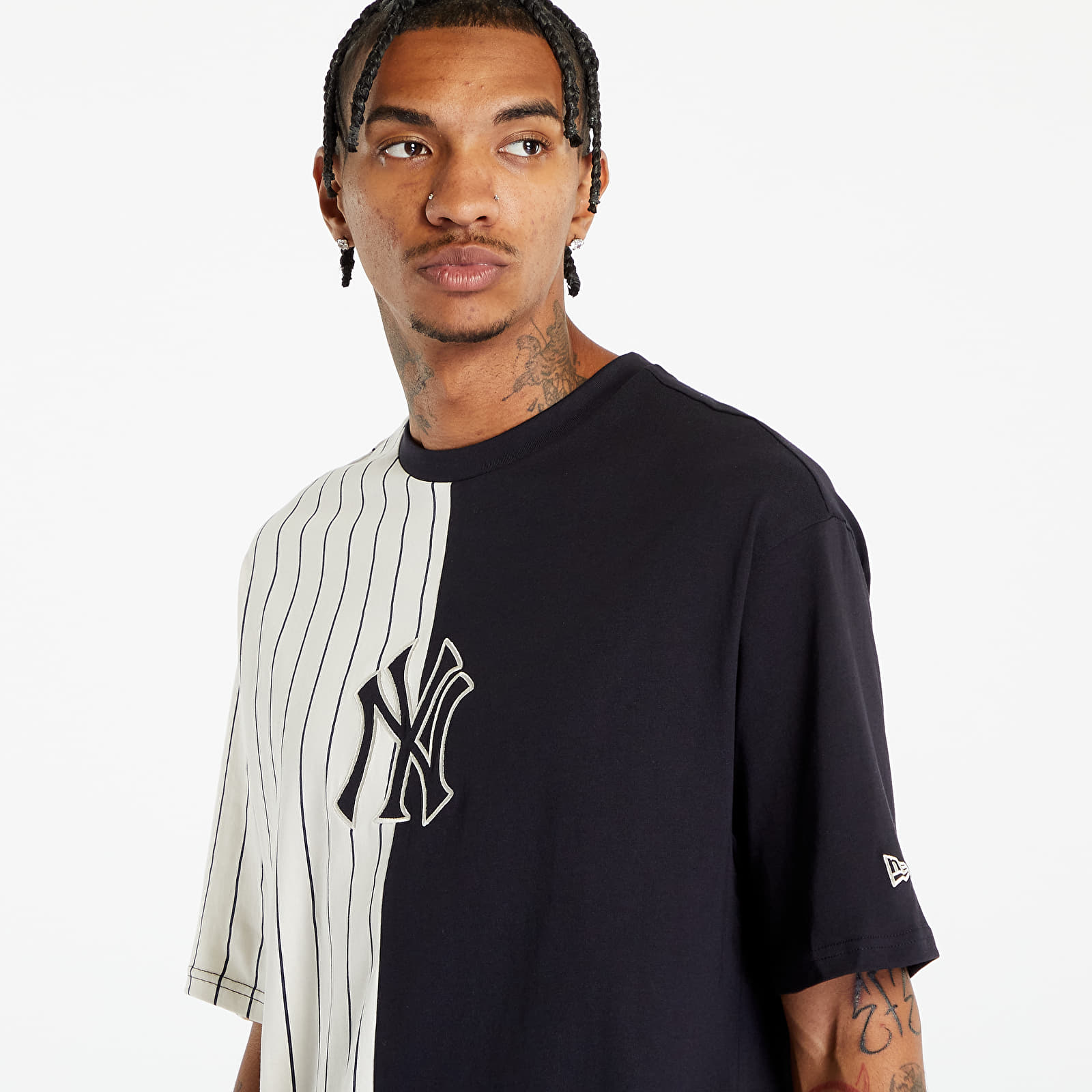 T-shirts New Era New York Yankees Mlb Half Striped Oversized Tee Black/White